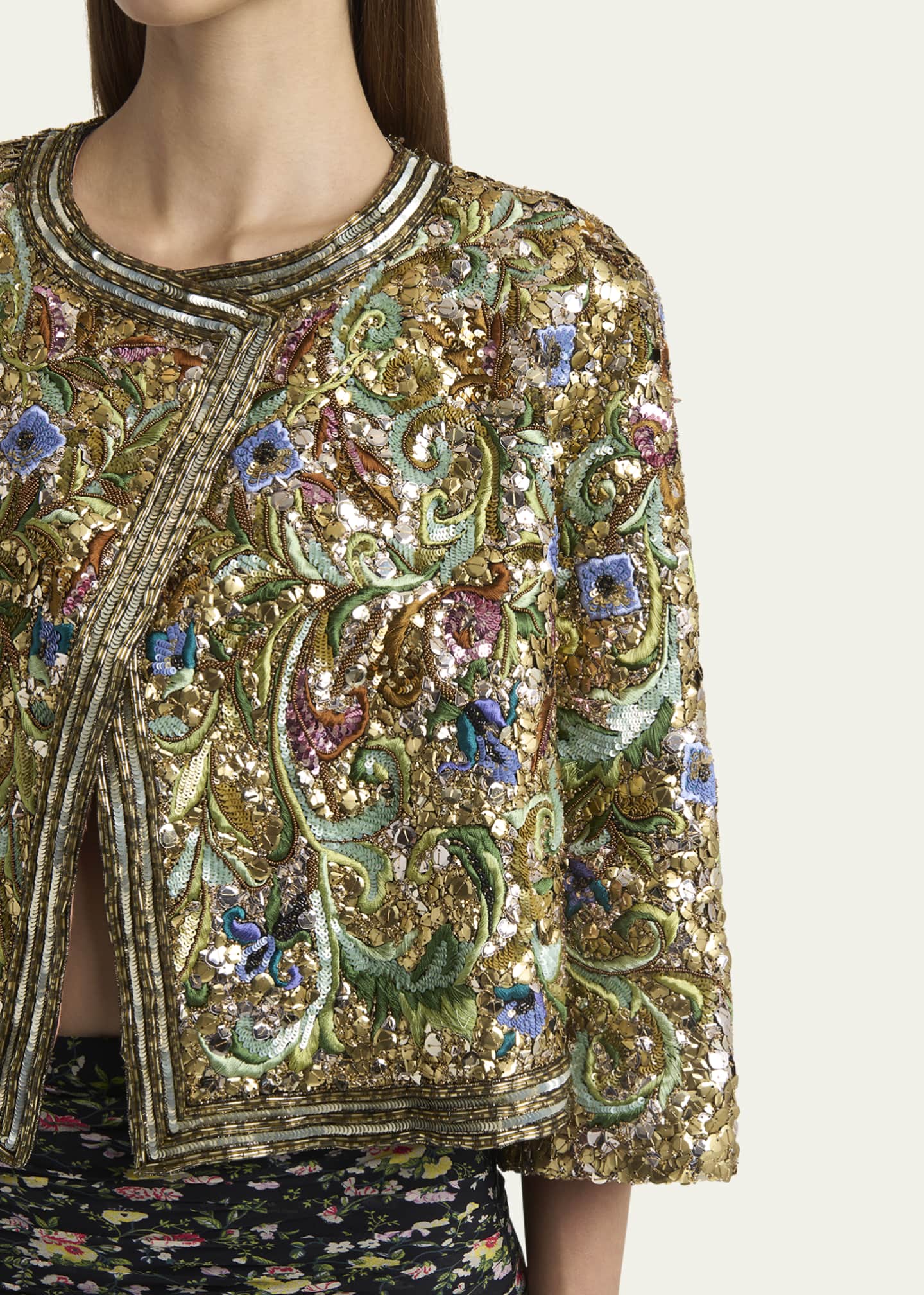Valentino Garavani Floral Sequin Caplet Jacket Image 5 of 5