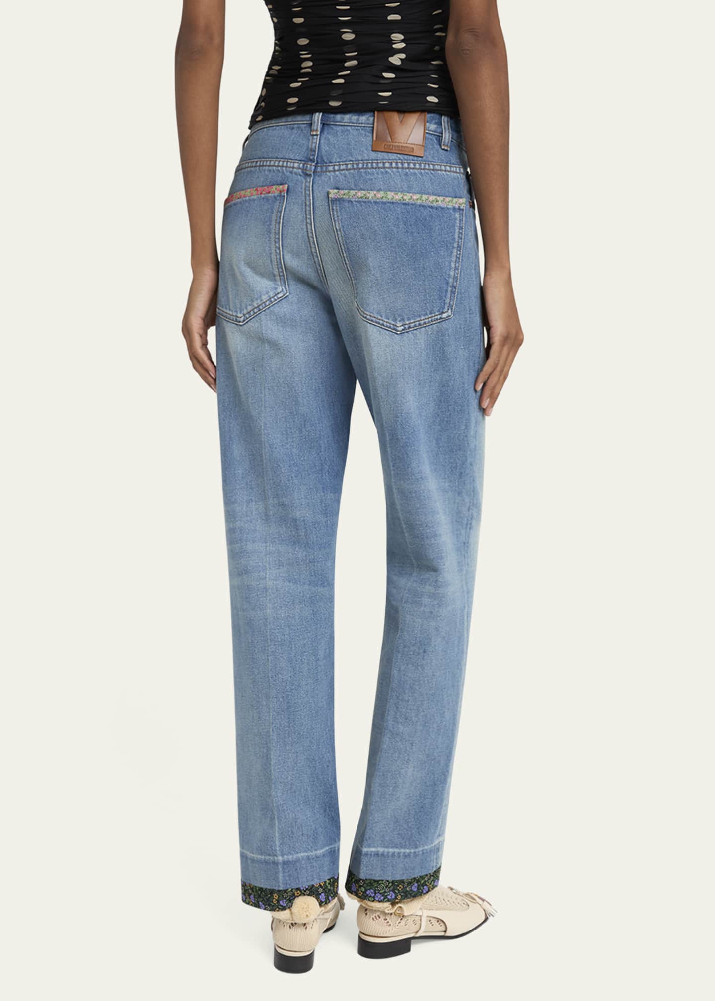 Valentino Garavani Floral-Print Trim Straight-Leg Denim Jeans Image 3 of 5