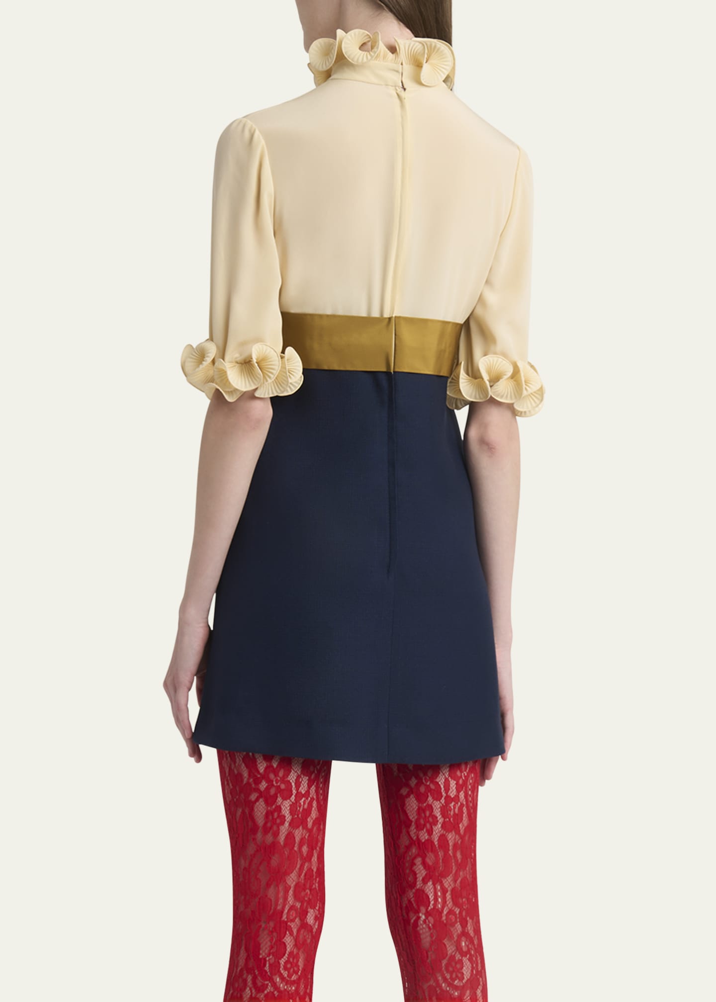 Valentino Garavani Colorblock High Neck Ruffle Mini Dress with Bow Detail Image 3 of 5