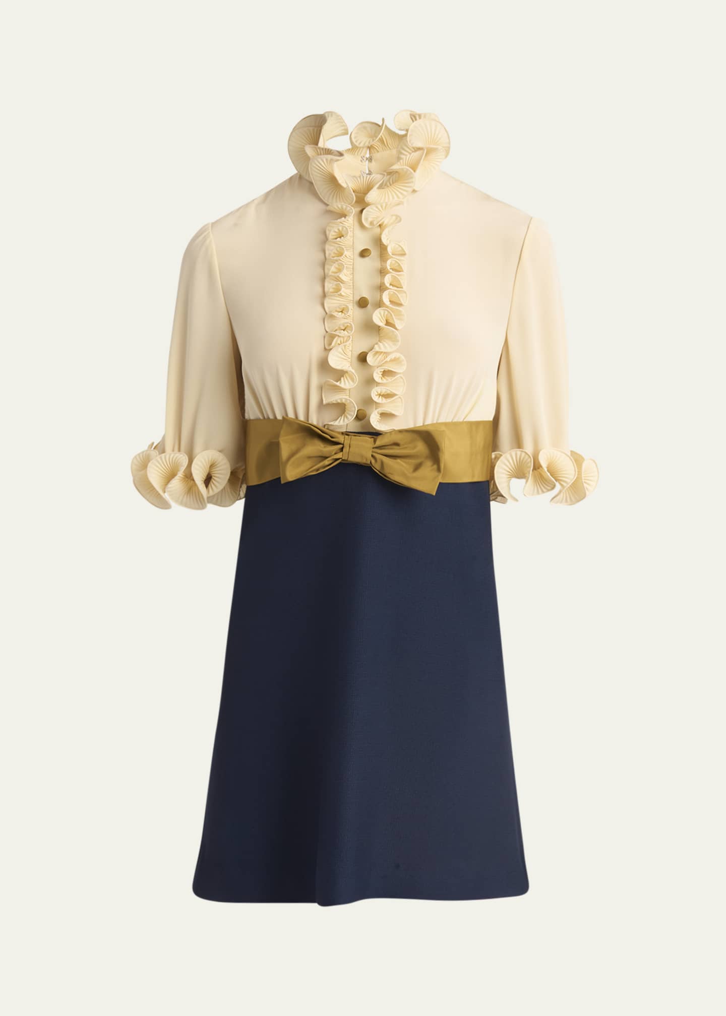 Valentino Garavani Colorblock High Neck Ruffle Mini Dress with Bow Detail Image 1 of 5