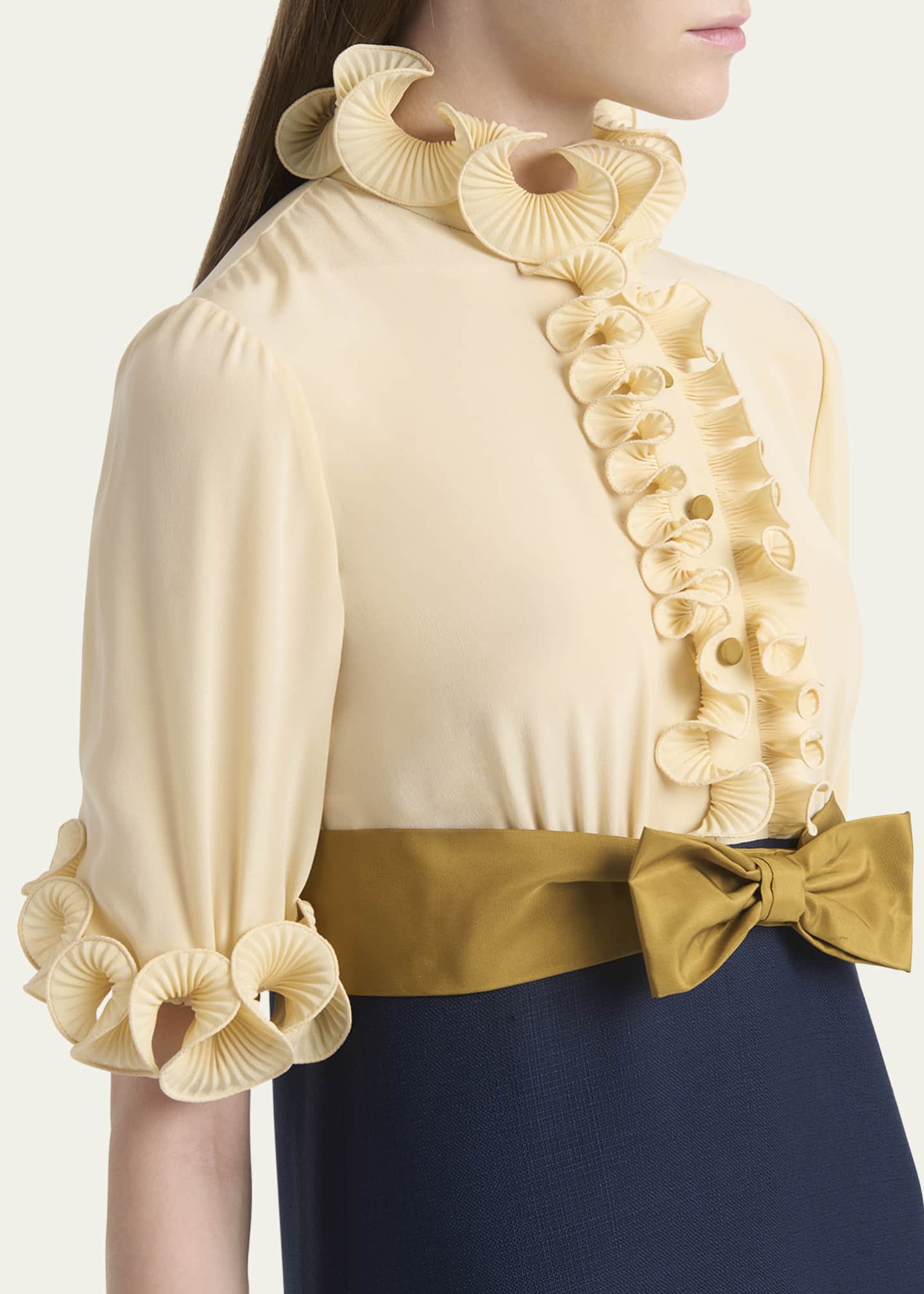 Valentino Garavani Colorblock High Neck Ruffle Mini Dress with Bow Detail Image 5 of 5
