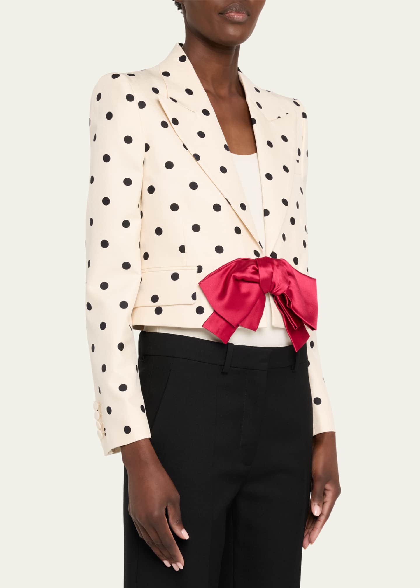 Valentino Garavani Polka-Dot Crop Blazer With Bow Image 4 of 5