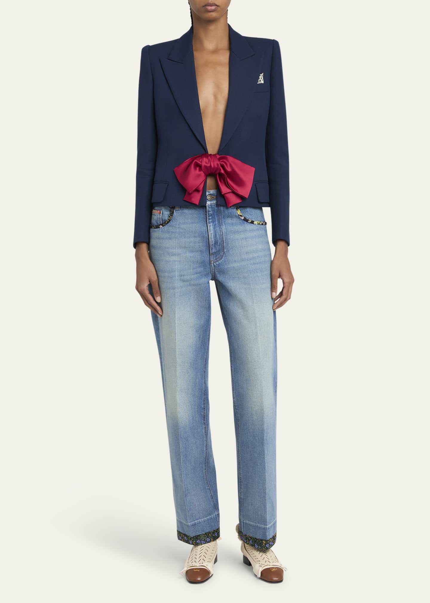Valentino Garavani Bow Closure Cropped Wool Blazer Image 2 of 5