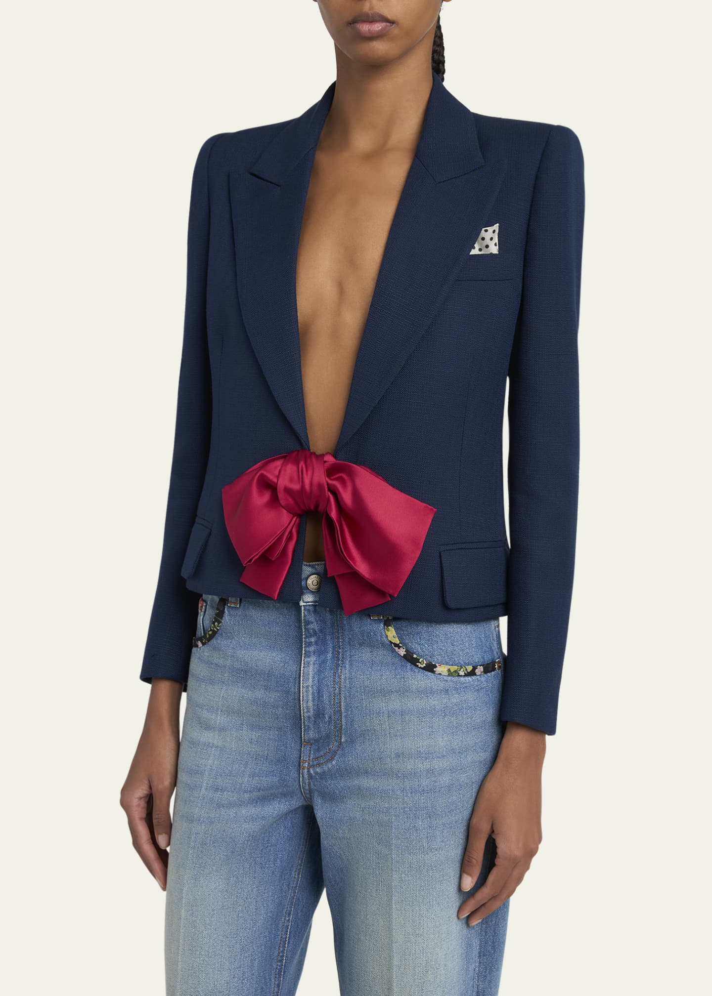 Valentino Garavani Bow Closure Cropped Wool Blazer Image 4 of 5
