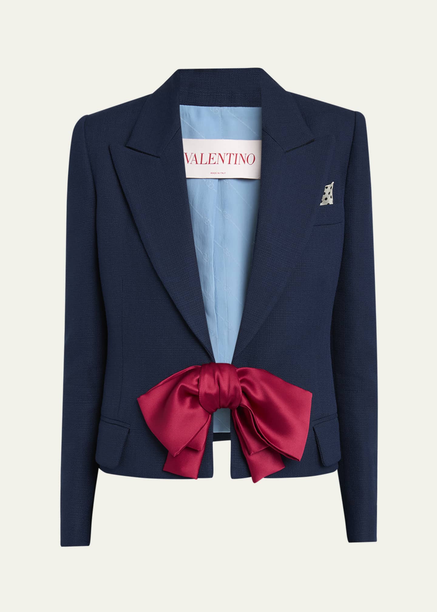 Valentino Garavani Bow Closure Cropped Wool Blazer Image 1 of 5