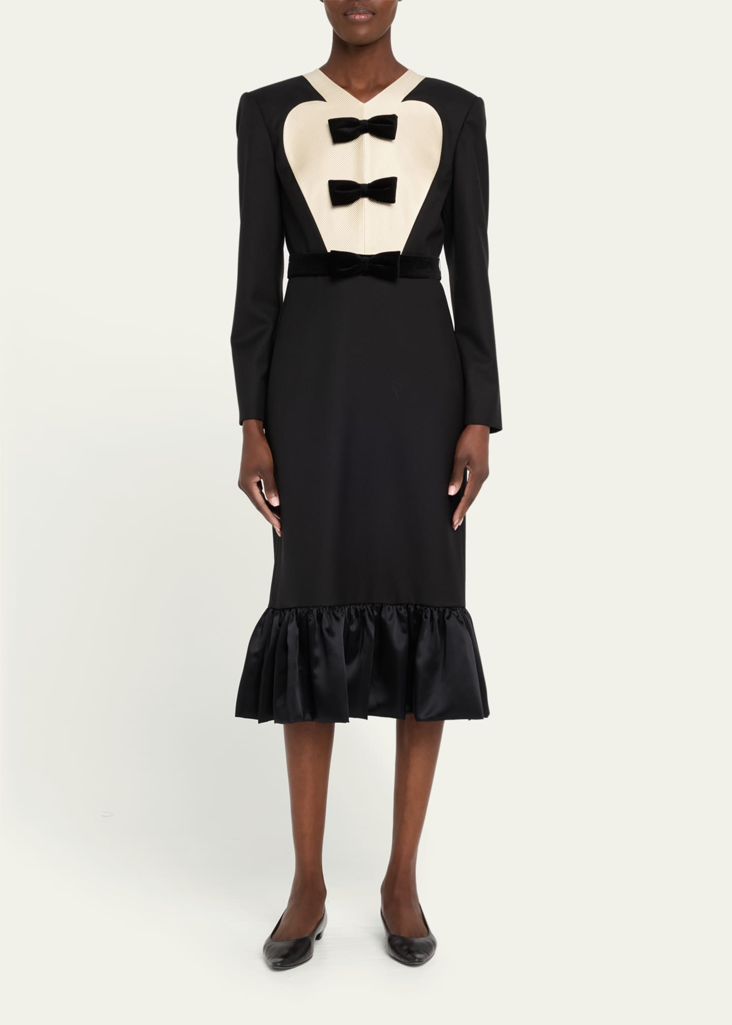 Valentino Garavani Bow Tuxedo Ruffle Midi Dress Image 2 of 5