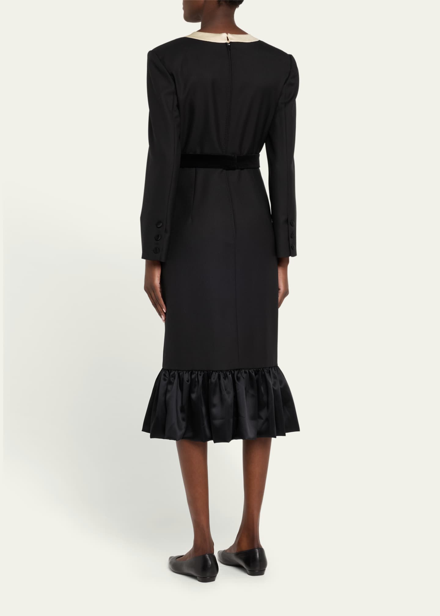Valentino Garavani Bow Tuxedo Ruffle Midi Dress Image 3 of 5