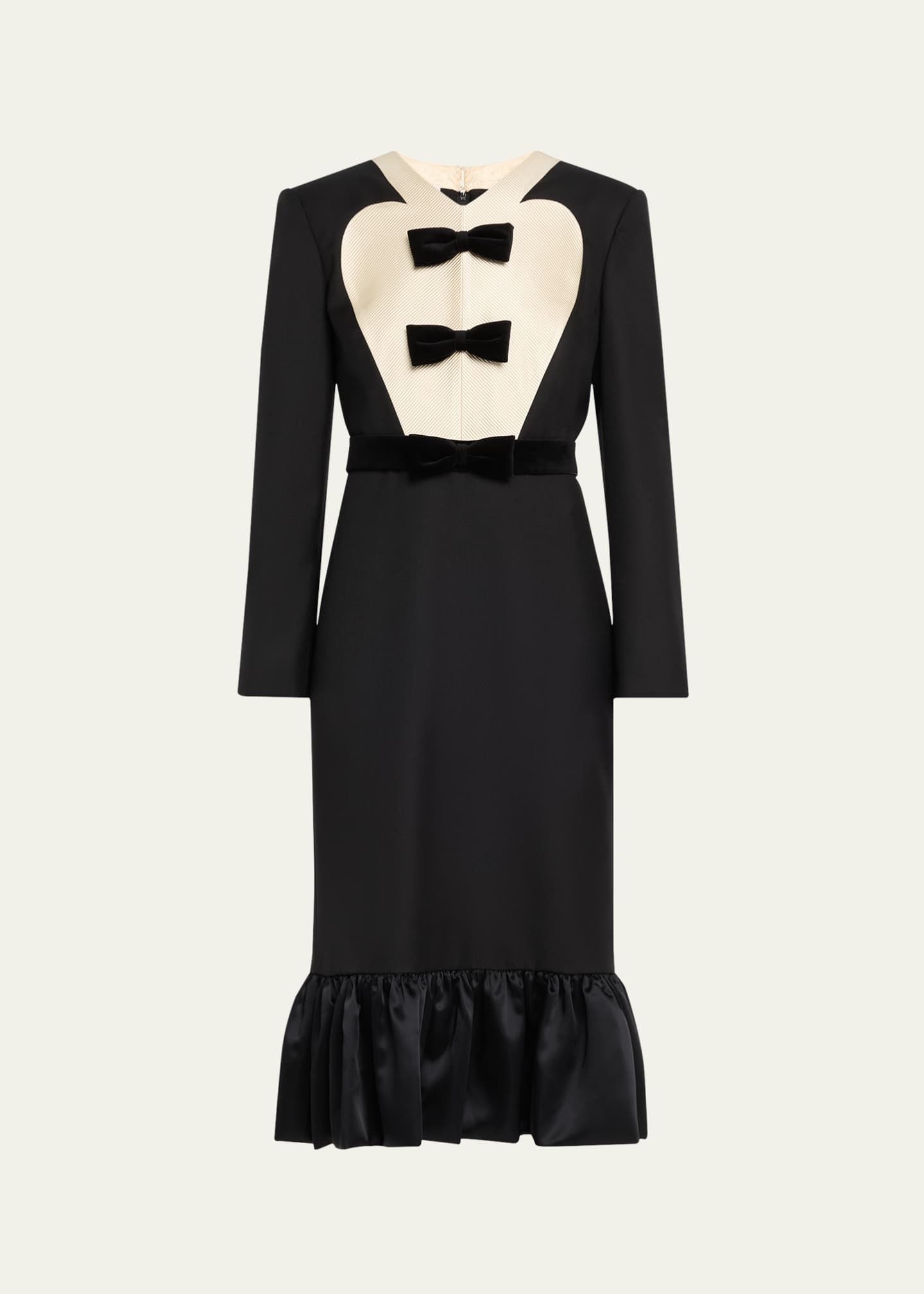 Valentino Garavani Bow Tuxedo Ruffle Midi Dress Image 1 of 5
