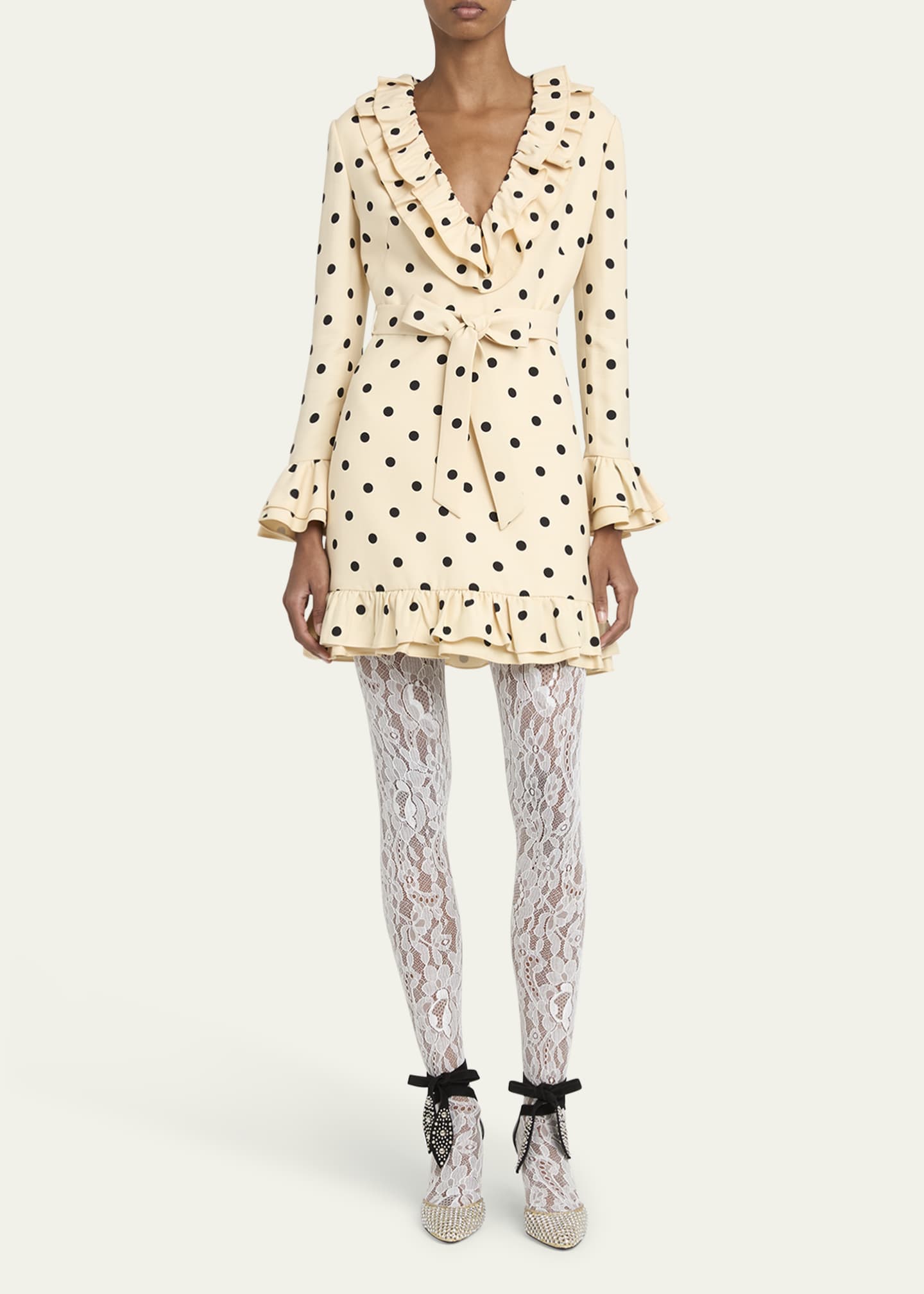 Valentino Garavani Ruffle Polka Dot Belted Mini Dress Image 2 of 5
