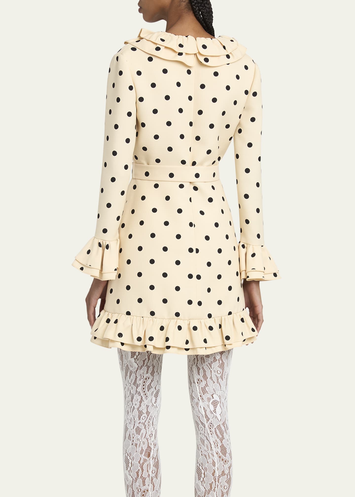 Valentino Garavani Ruffle Polka Dot Belted Mini Dress Image 3 of 5
