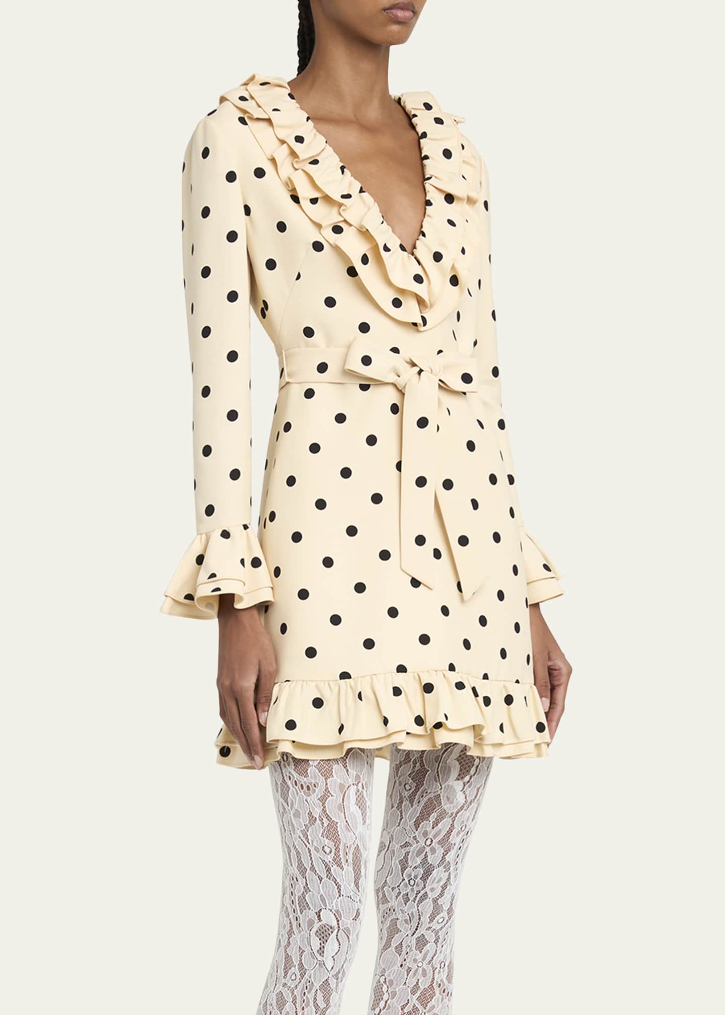 Valentino Garavani Ruffle Polka Dot Belted Mini Dress Image 4 of 5