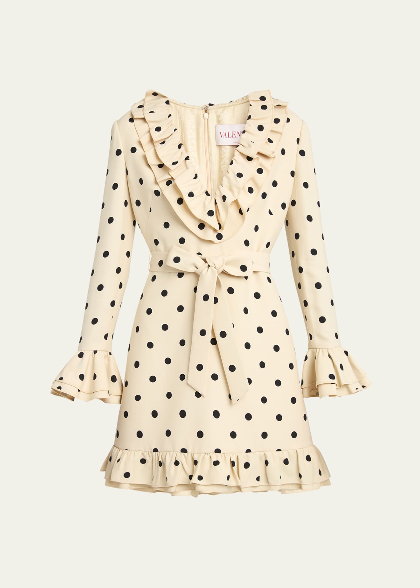 Valentino Garavani Ruffle Polka Dot Belted Mini Dress Image 1 of 5