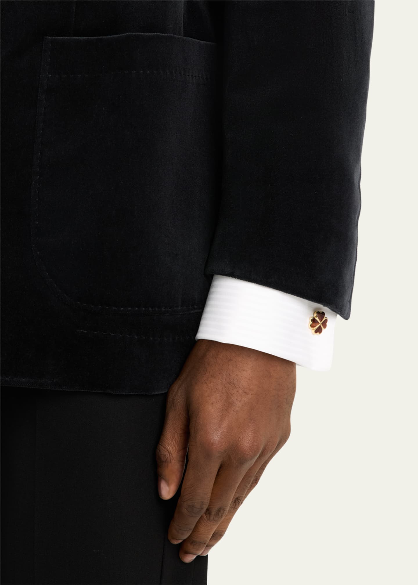 Jan Leslie Men's 18K Gold Vermeil Red Tigers Eye Clover Cufflinks Image 2 of 4