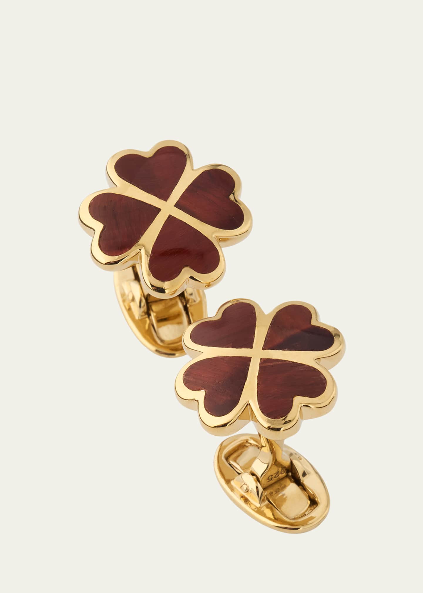 Jan Leslie Men's 18K Gold Vermeil Red Tigers Eye Clover Cufflinks Image 3 of 4