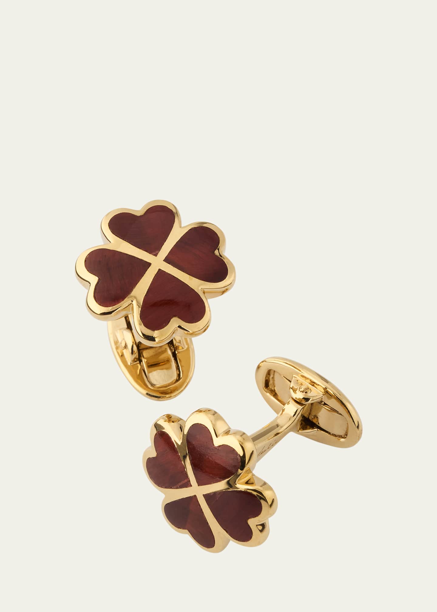 Jan Leslie Men's 18K Gold Vermeil Red Tigers Eye Clover Cufflinks Image 1 of 4