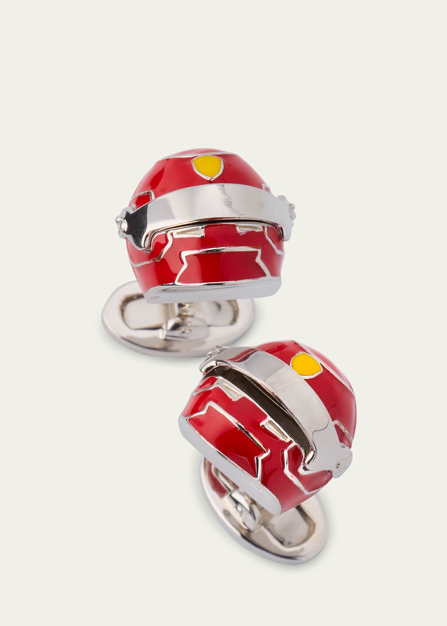 Jan Leslie Men's Race Car Helmet Enamel and Sterling Silver Cufflinks Image 2 of 3