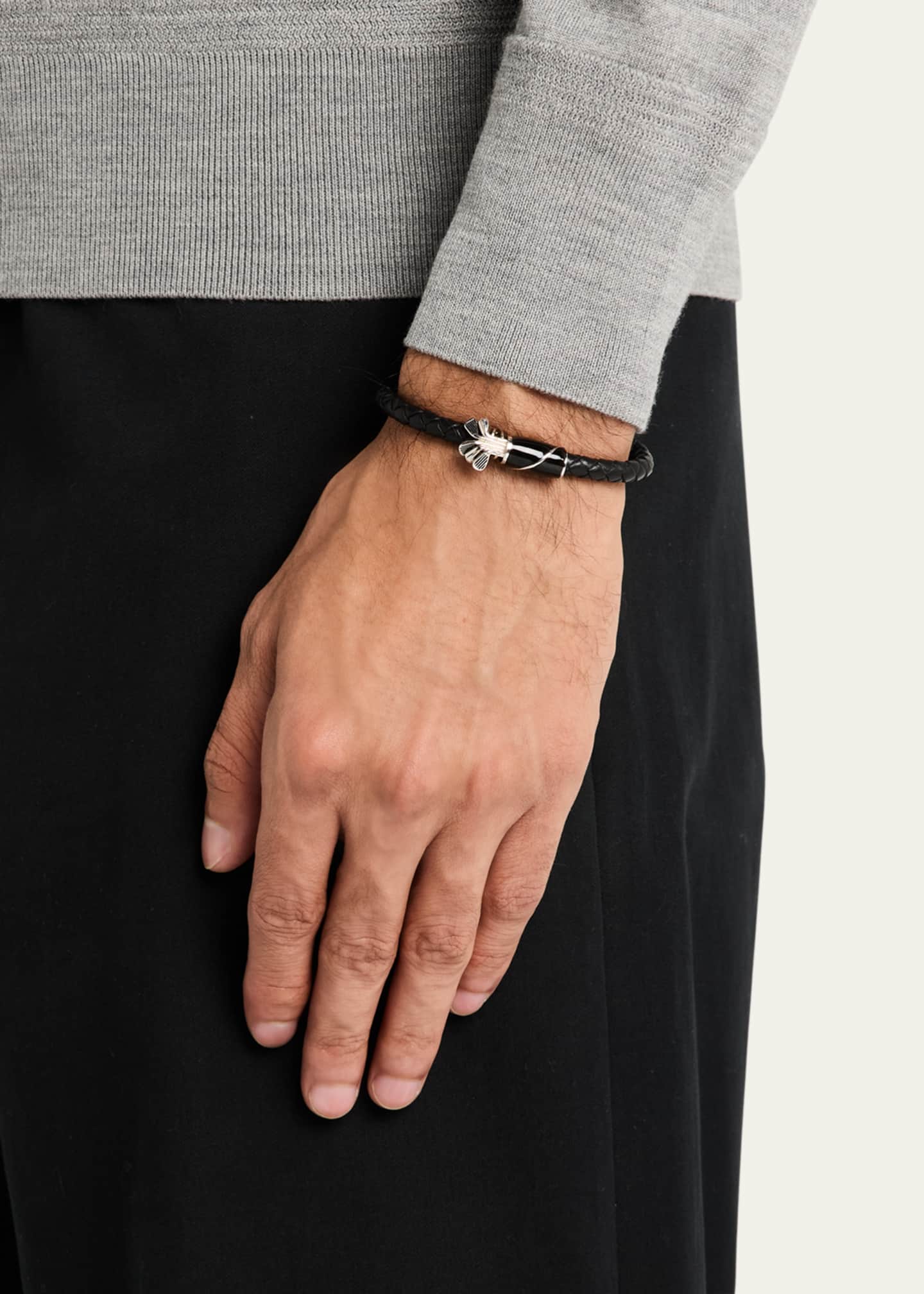 Jan Leslie Men's Braided Leather Bracelet with Enamel Golf Bag Image 2 of 4