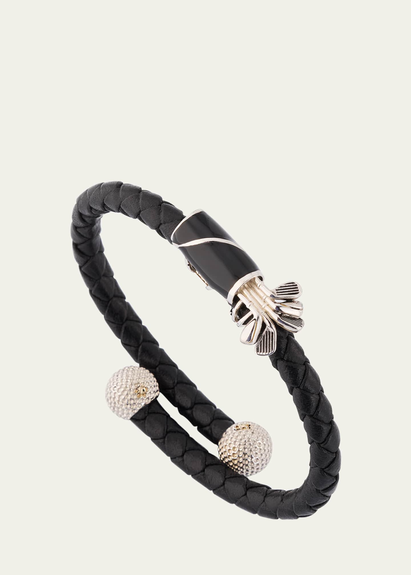 Jan Leslie Men's Braided Leather Bracelet with Enamel Golf Bag Image 3 of 4