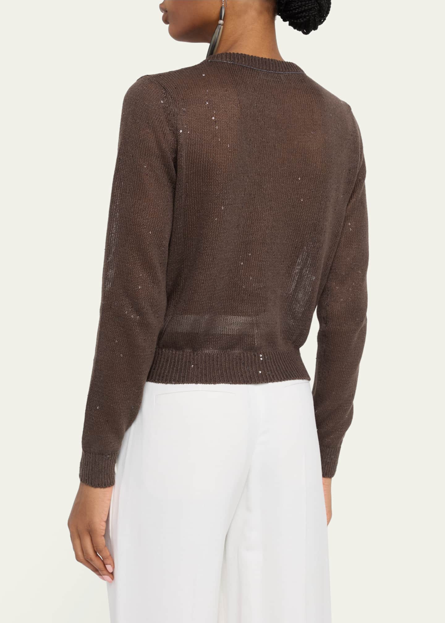 Brunello Cucinelli Linen Paillette Crewneck Cardigan Image 3 of 5
