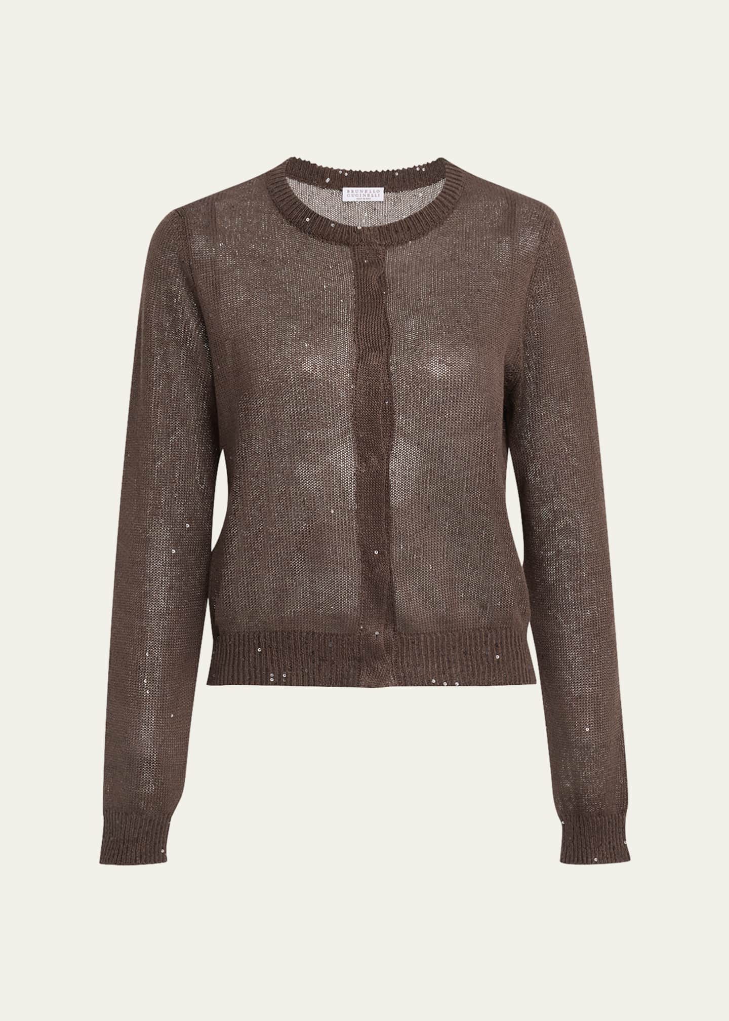 Brunello Cucinelli Linen Paillette Crewneck Cardigan Image 1 of 5