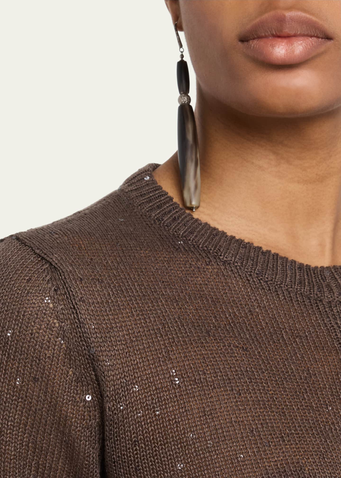 Brunello Cucinelli Linen Paillette Crewneck Cardigan Image 5 of 5