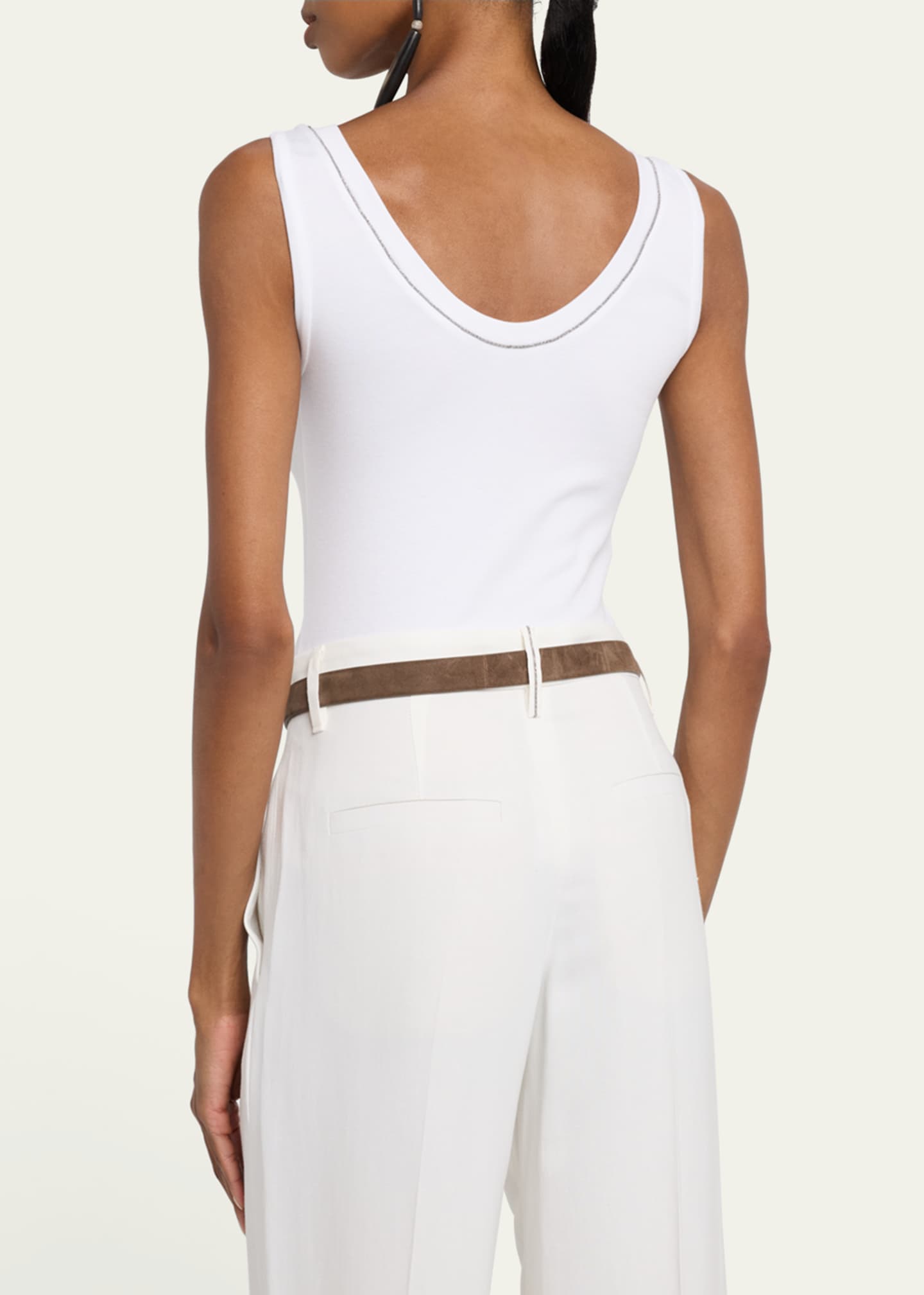 Brunello Cucinelli Monili Scoop-Neck Flat Cotton Rib Tank Top Image 3 of 5