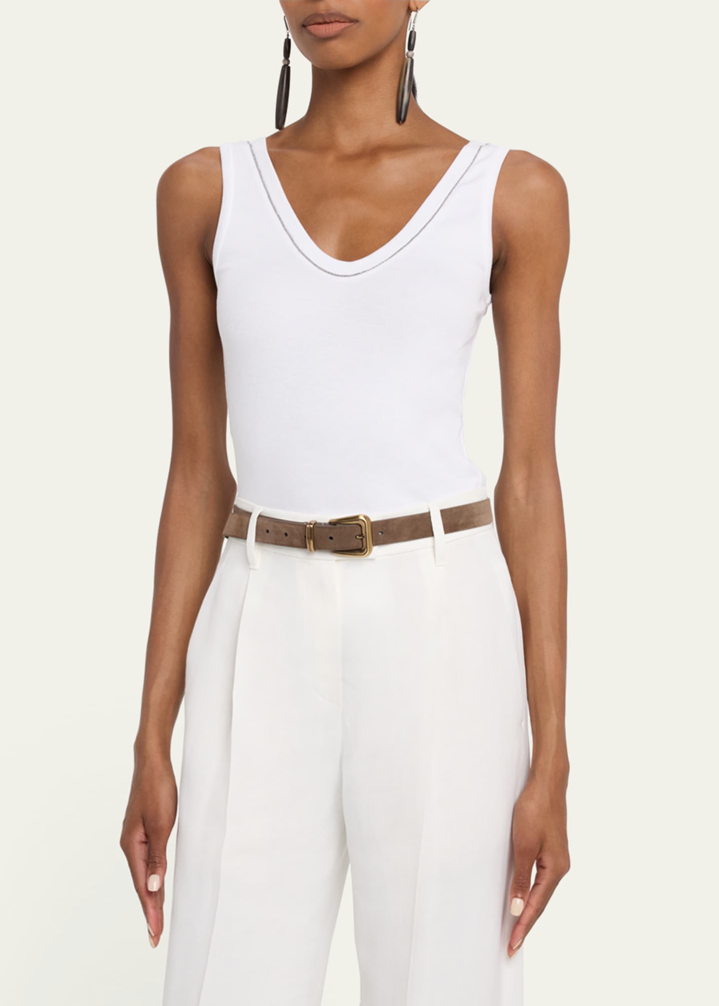 Brunello Cucinelli Monili Scoop-Neck Flat Cotton Rib Tank Top Image 4 of 5