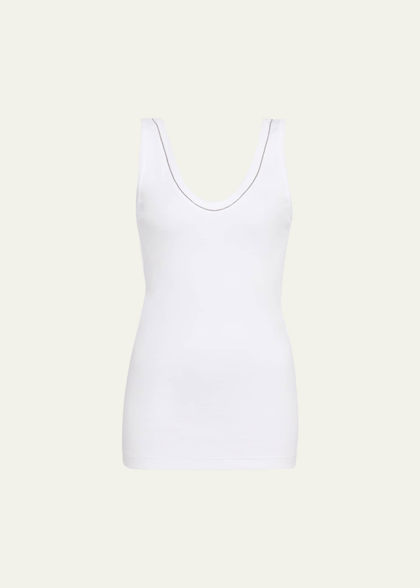 Brunello Cucinelli Monili Scoop-Neck Flat Cotton Rib Tank Top Image 1 of 5