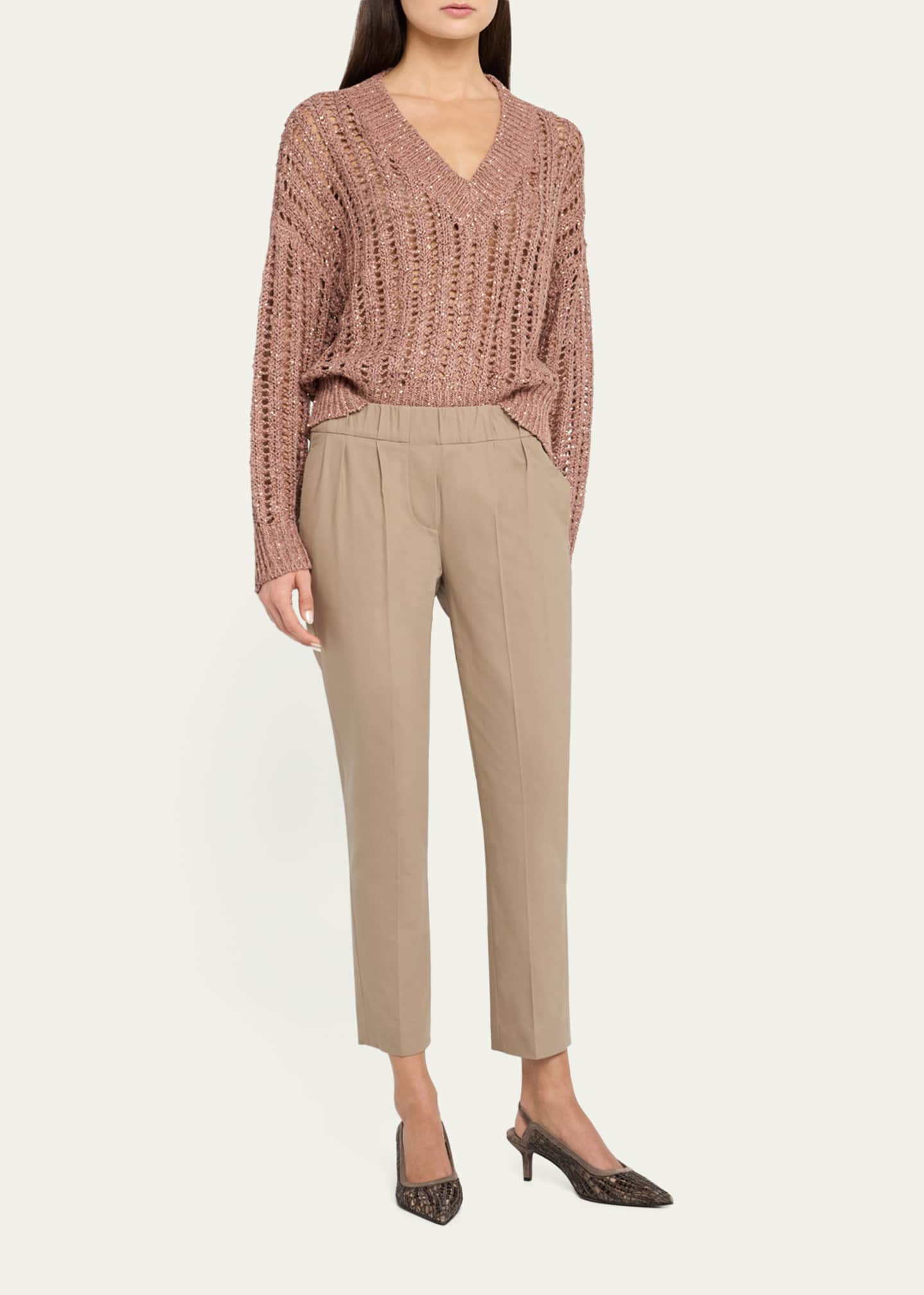 Brunello Cucinelli Cotton Slim-Leg Ankle Pull-On Pants Image 2 of 5