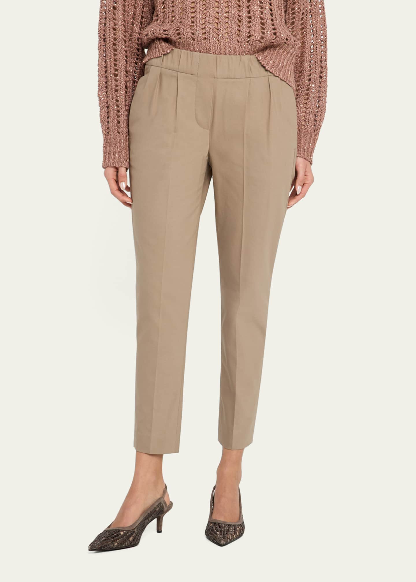 Brunello Cucinelli Cotton Slim-Leg Ankle Pull-On Pants Image 4 of 5