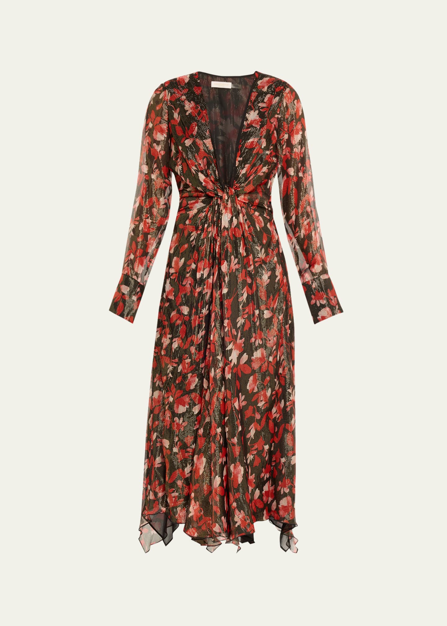 Ramy Brook Tatia Plunging Long Sleeve Midi Dress in Ruby Twilight - 8