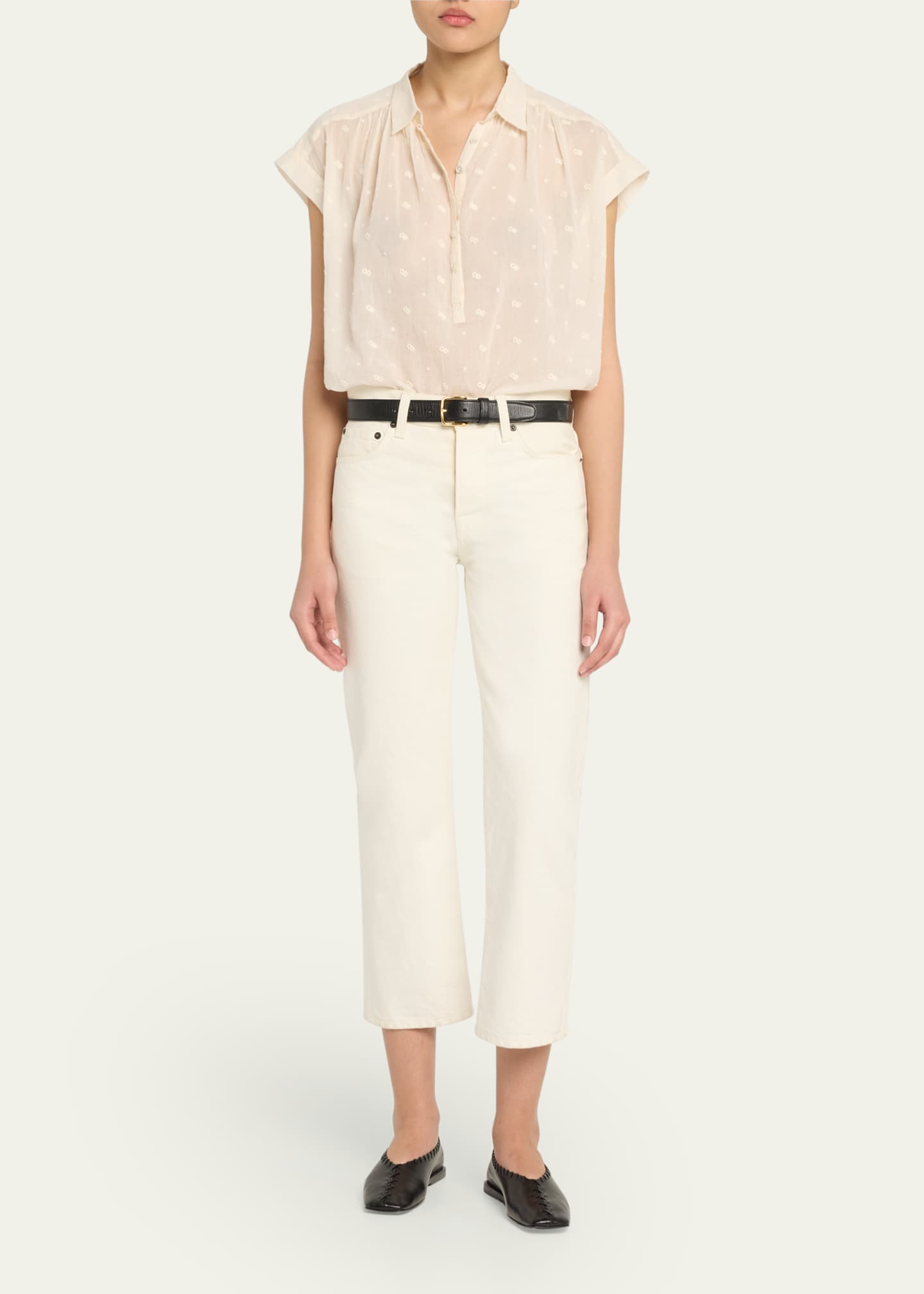 Nili Lotan Normandy Eyelet Shirring Blouse Image 2 of 5