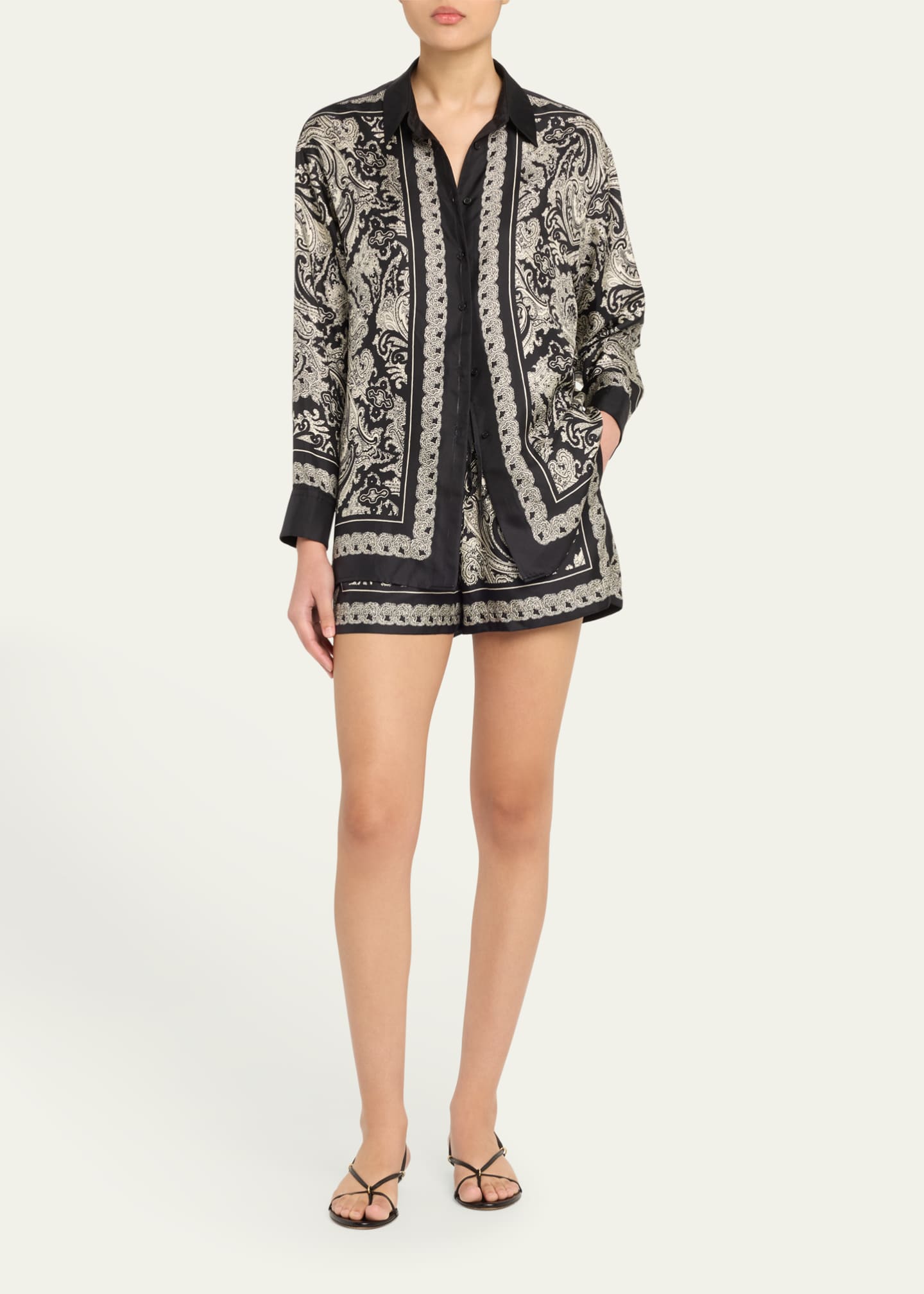 Nili Lotan Frances Paisley Drawstring Silk Shorts Image 2 of 5