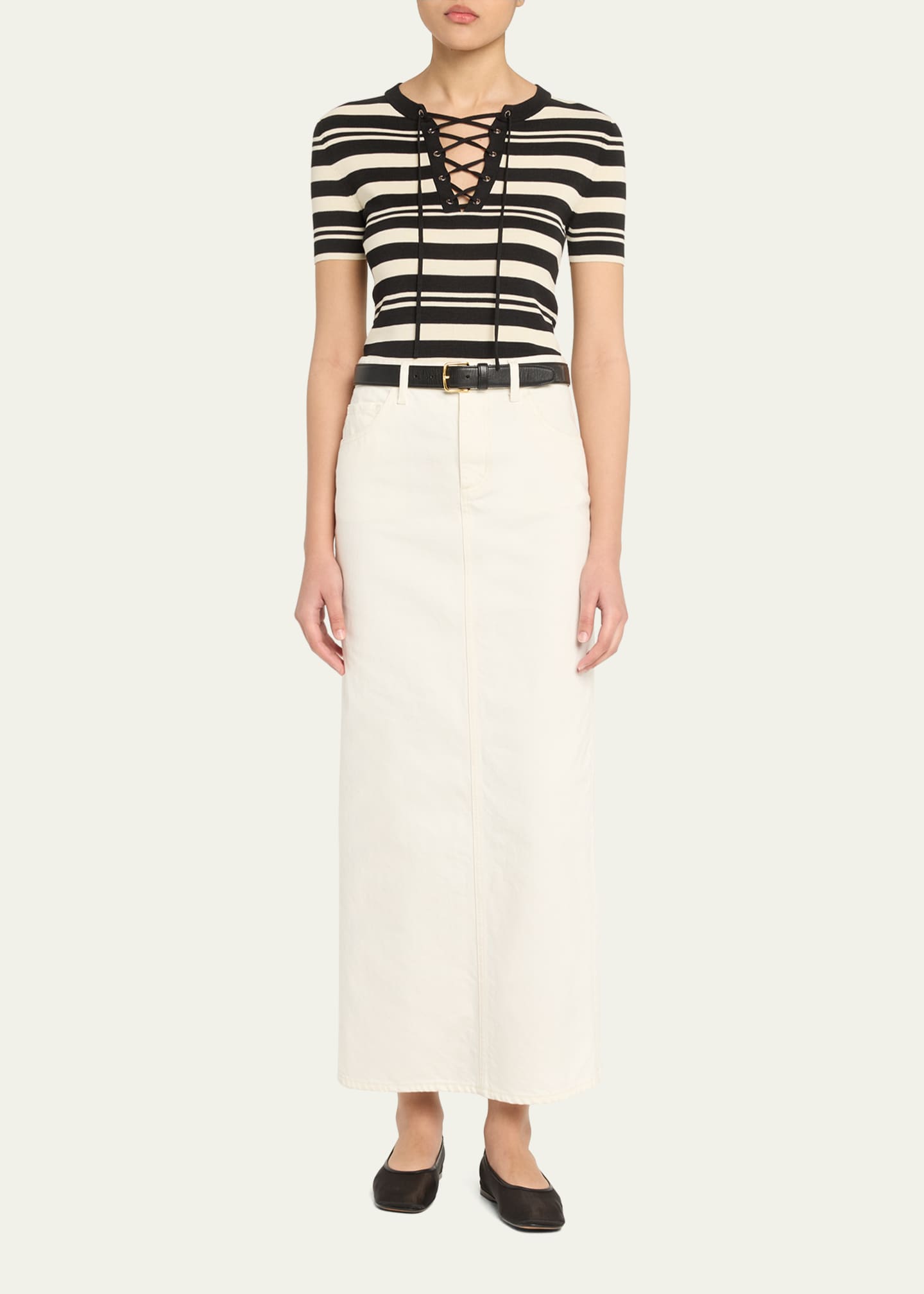 Nili Lotan Oaklynn Stripe Lace-Up Silk T-Shirt Image 2 of 5