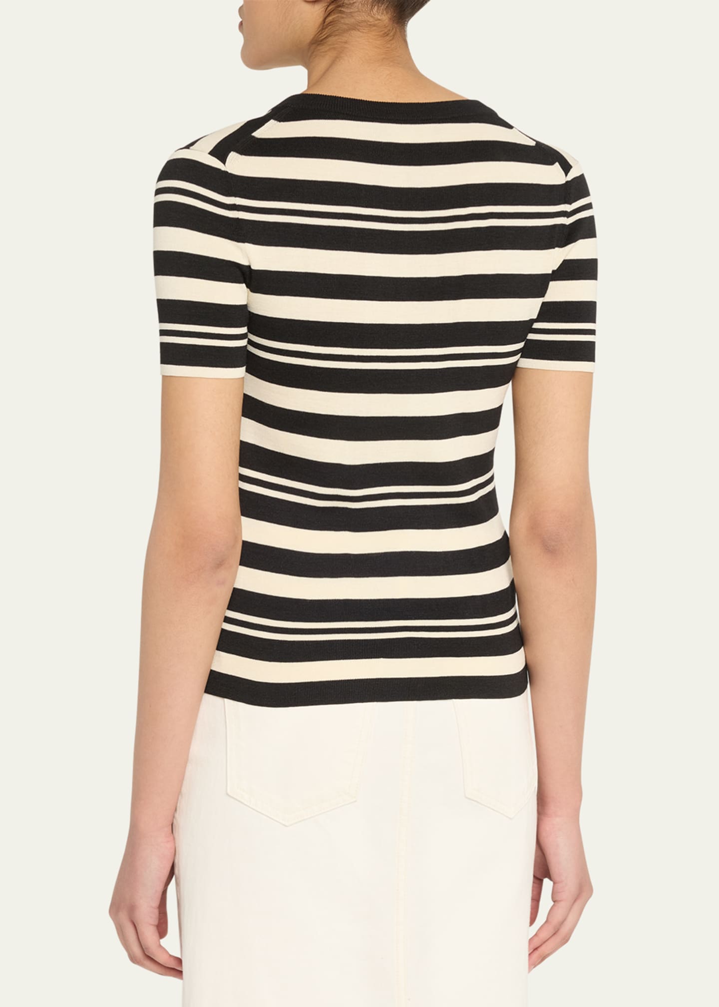 Nili Lotan Oaklynn Stripe Lace-Up Silk T-Shirt Image 3 of 5