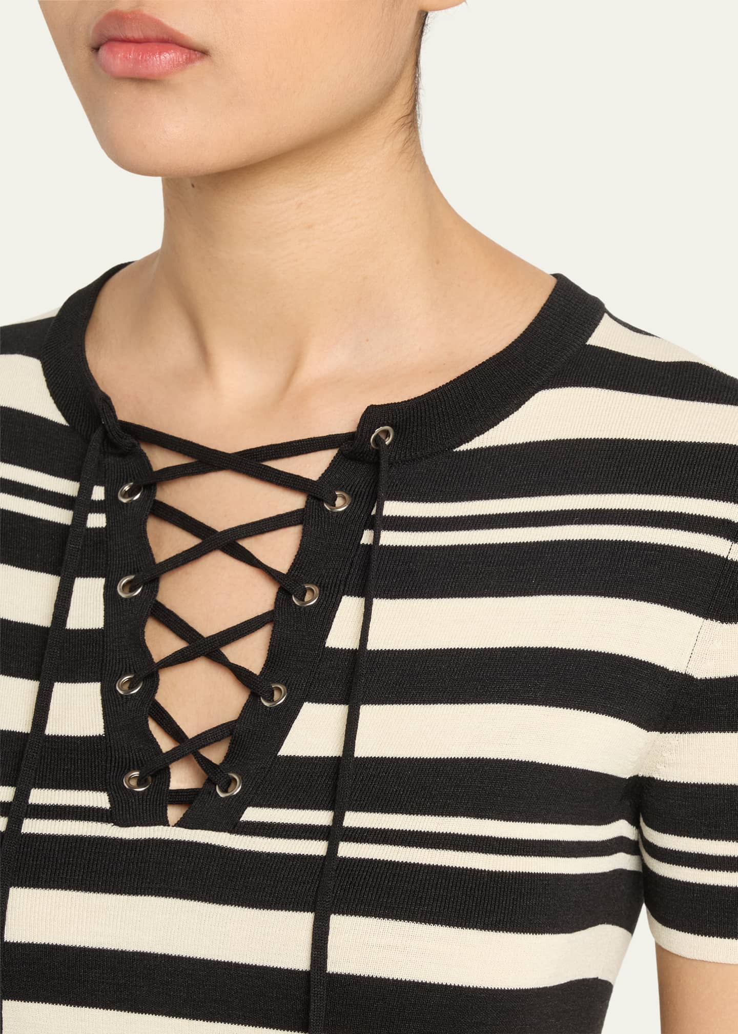 Nili Lotan Oaklynn Stripe Lace-Up Silk T-Shirt Image 5 of 5