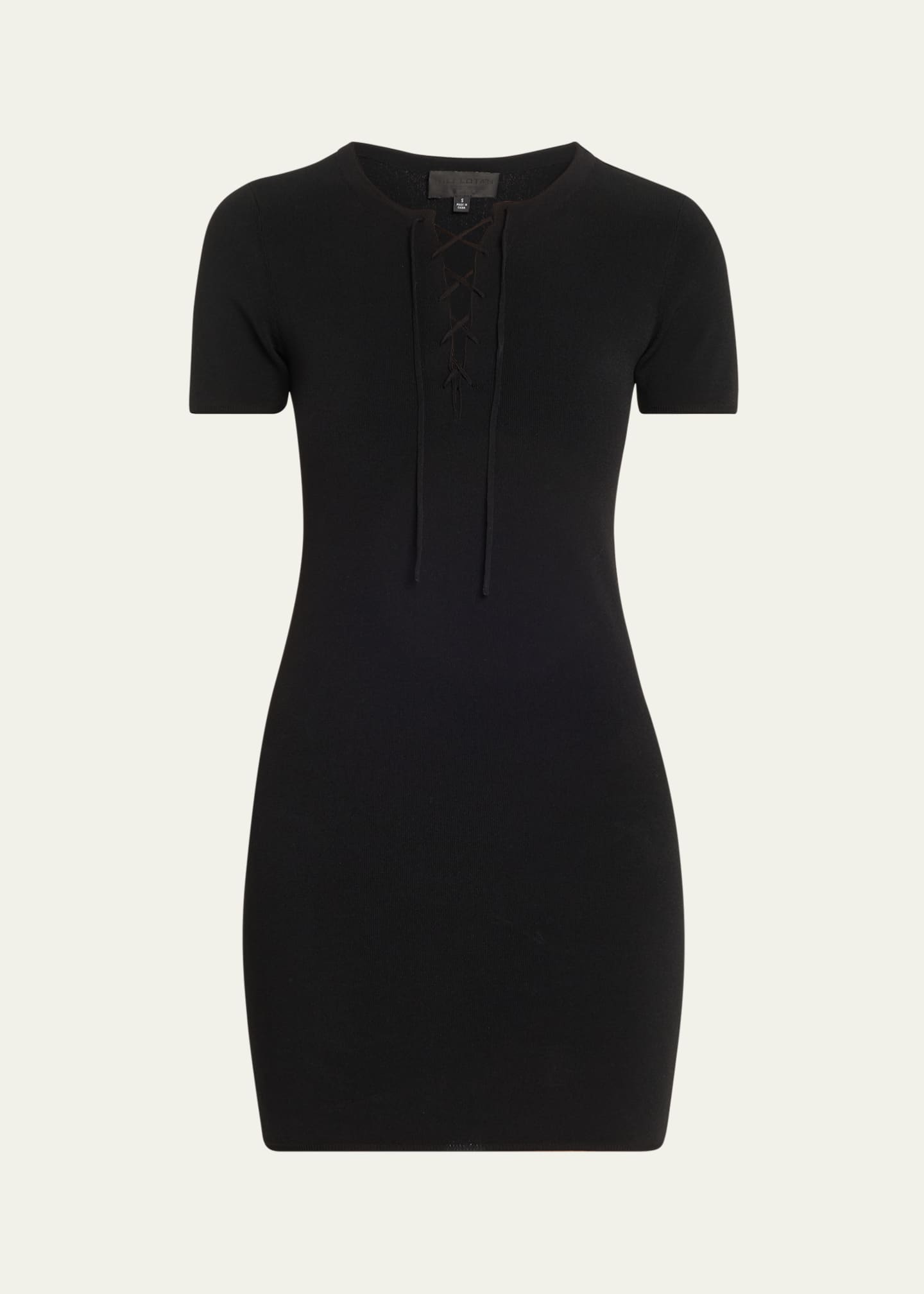 Nili Lotan Palma Laced Short-Sleeve Mini Sweater Dress Image 1 of 5