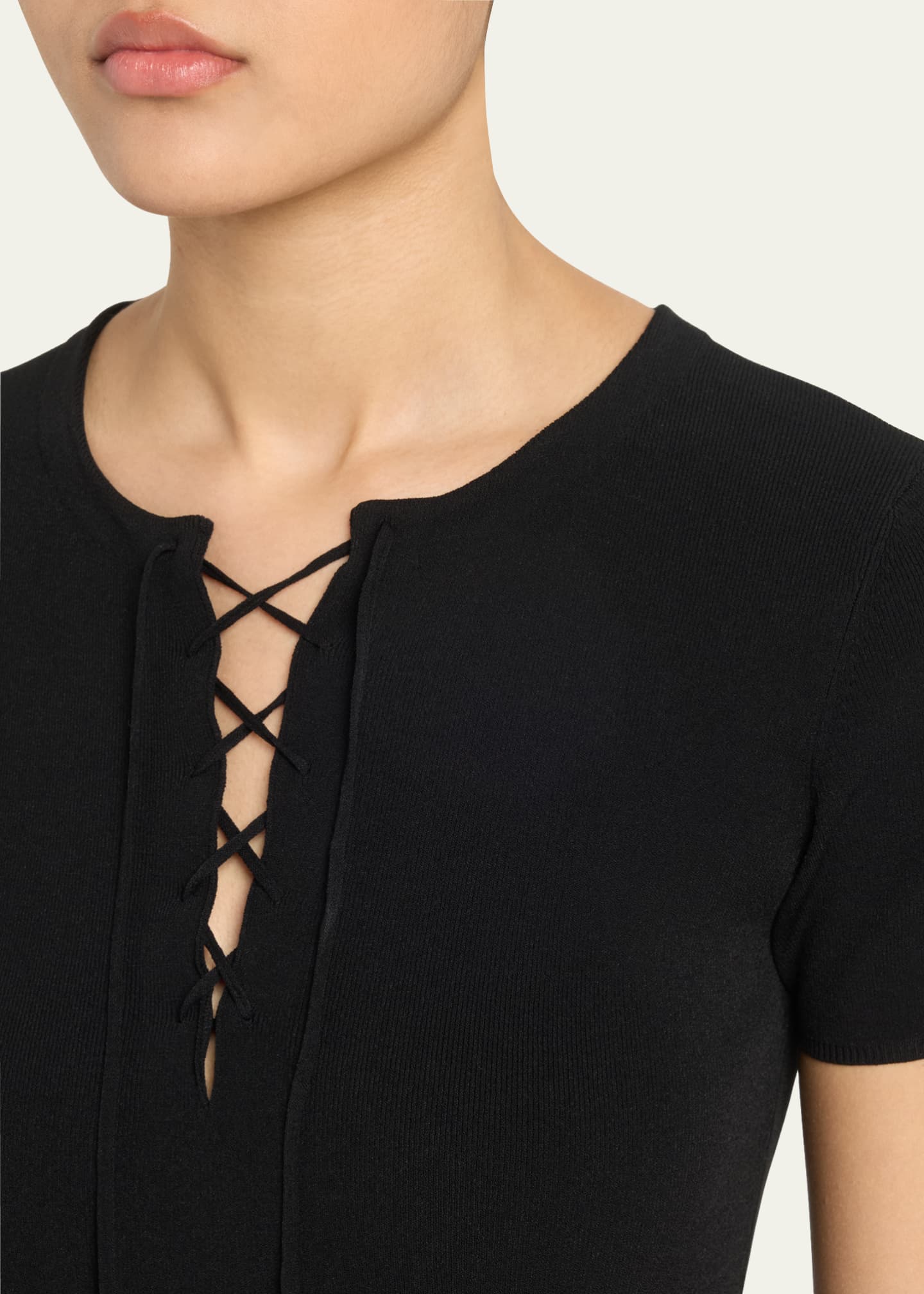 Nili Lotan Palma Laced Short-Sleeve Mini Sweater Dress Image 5 of 5