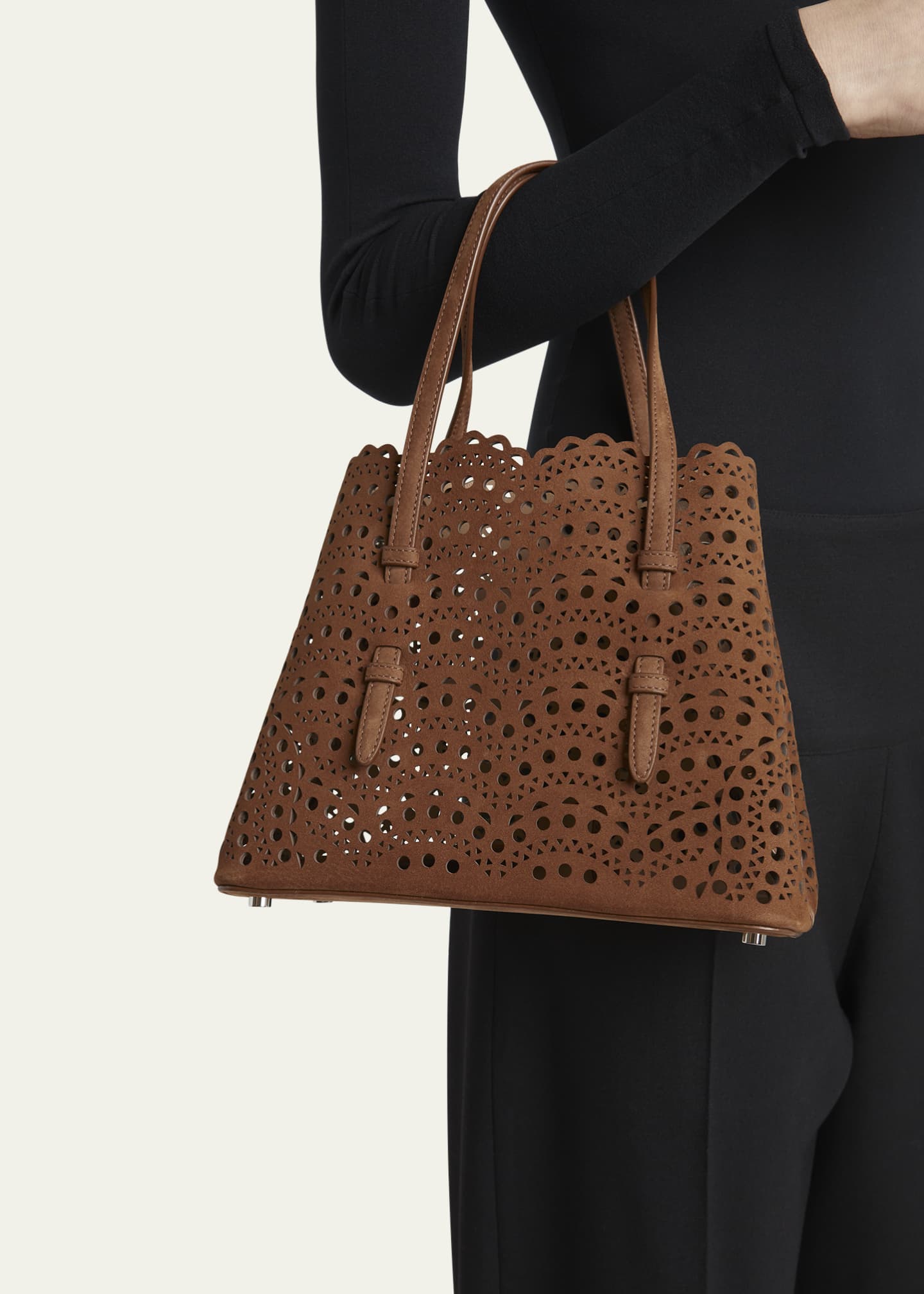 ALAIA Mina 25 Tote Bag in Perforated Nubuck Leather