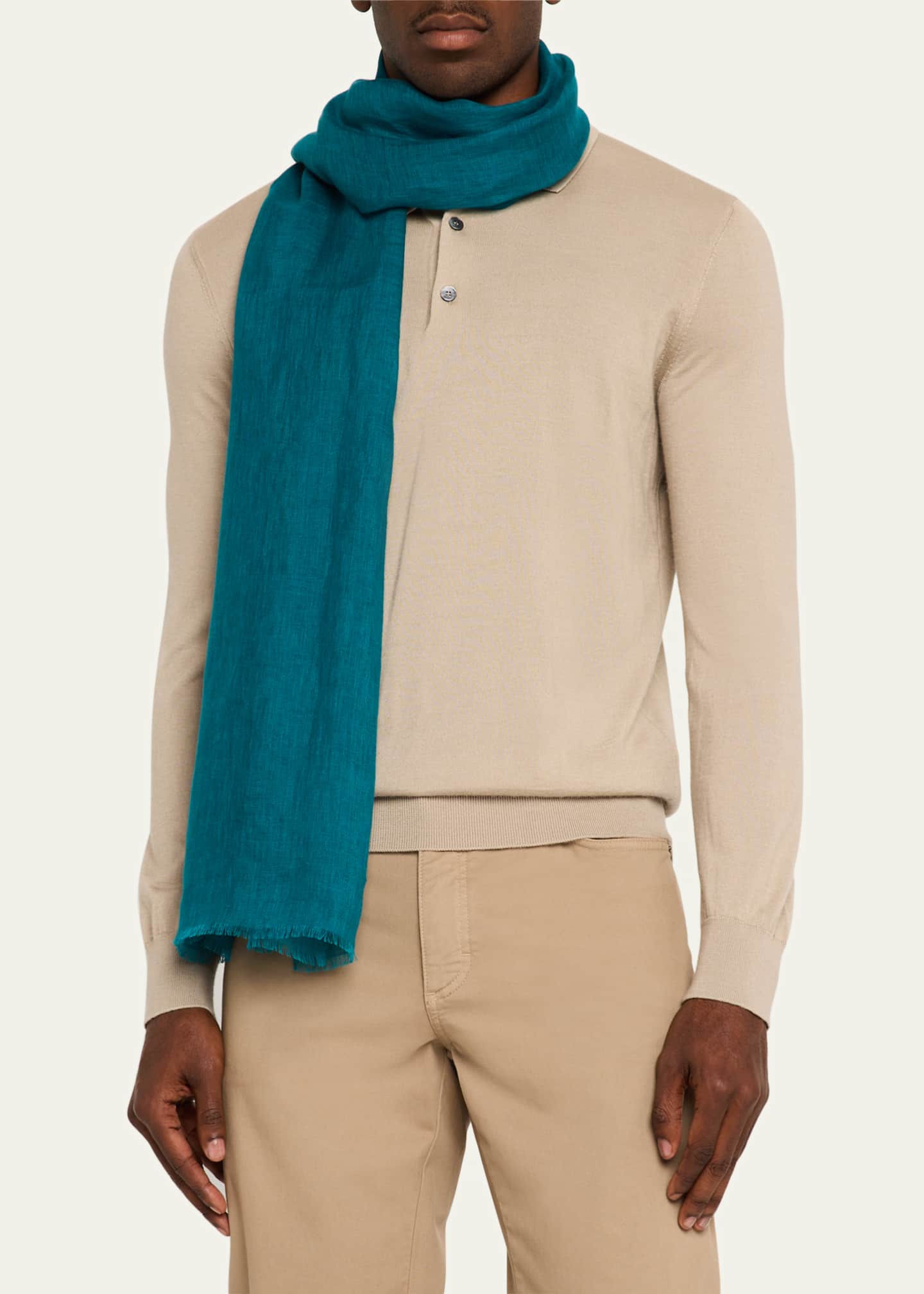 PIACENZA Men's Solid Linen Scarf Image 3 of 4