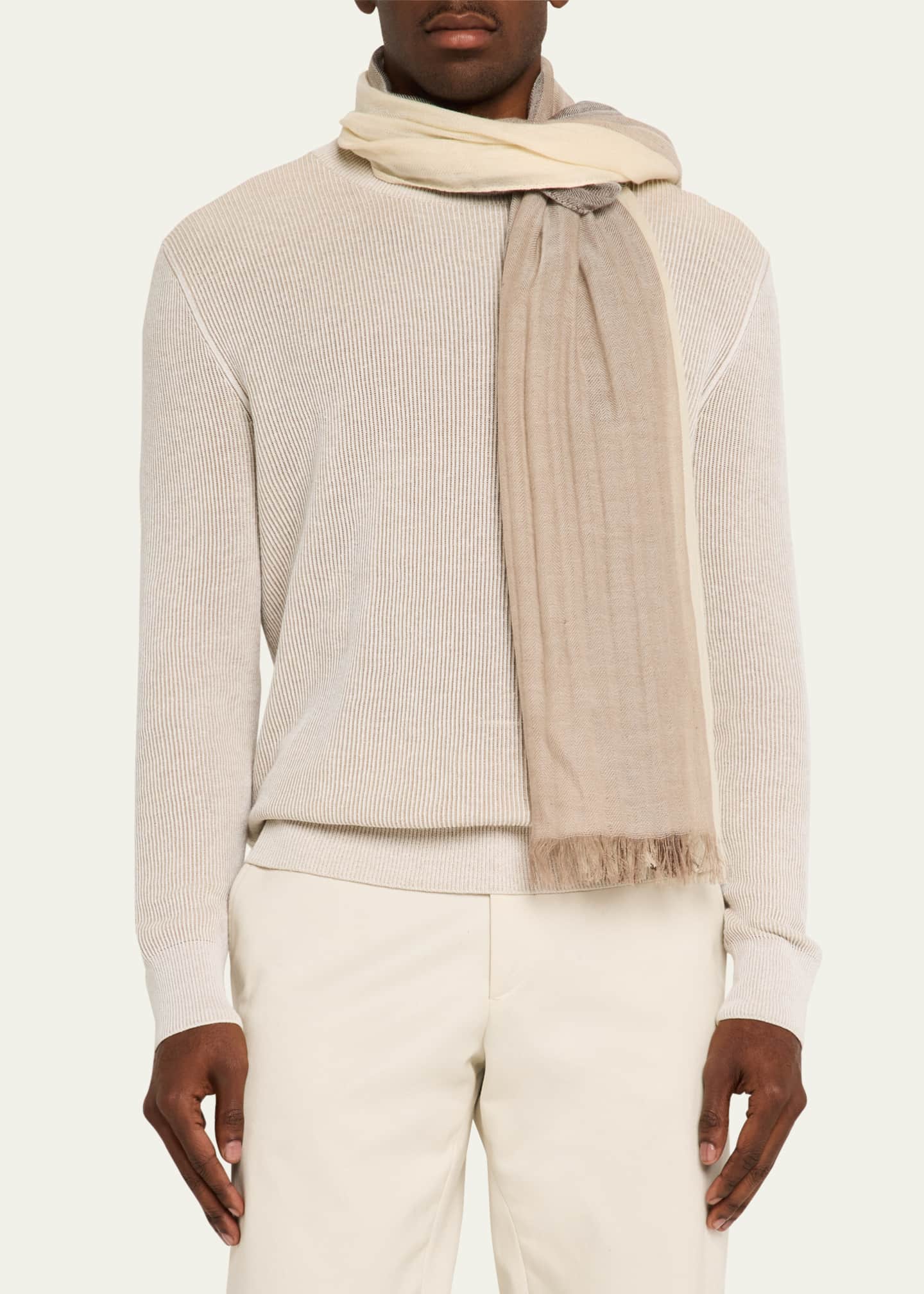 PIACENZA Men's Linen and Cashmere Stripe Scarf Image 2 of 3