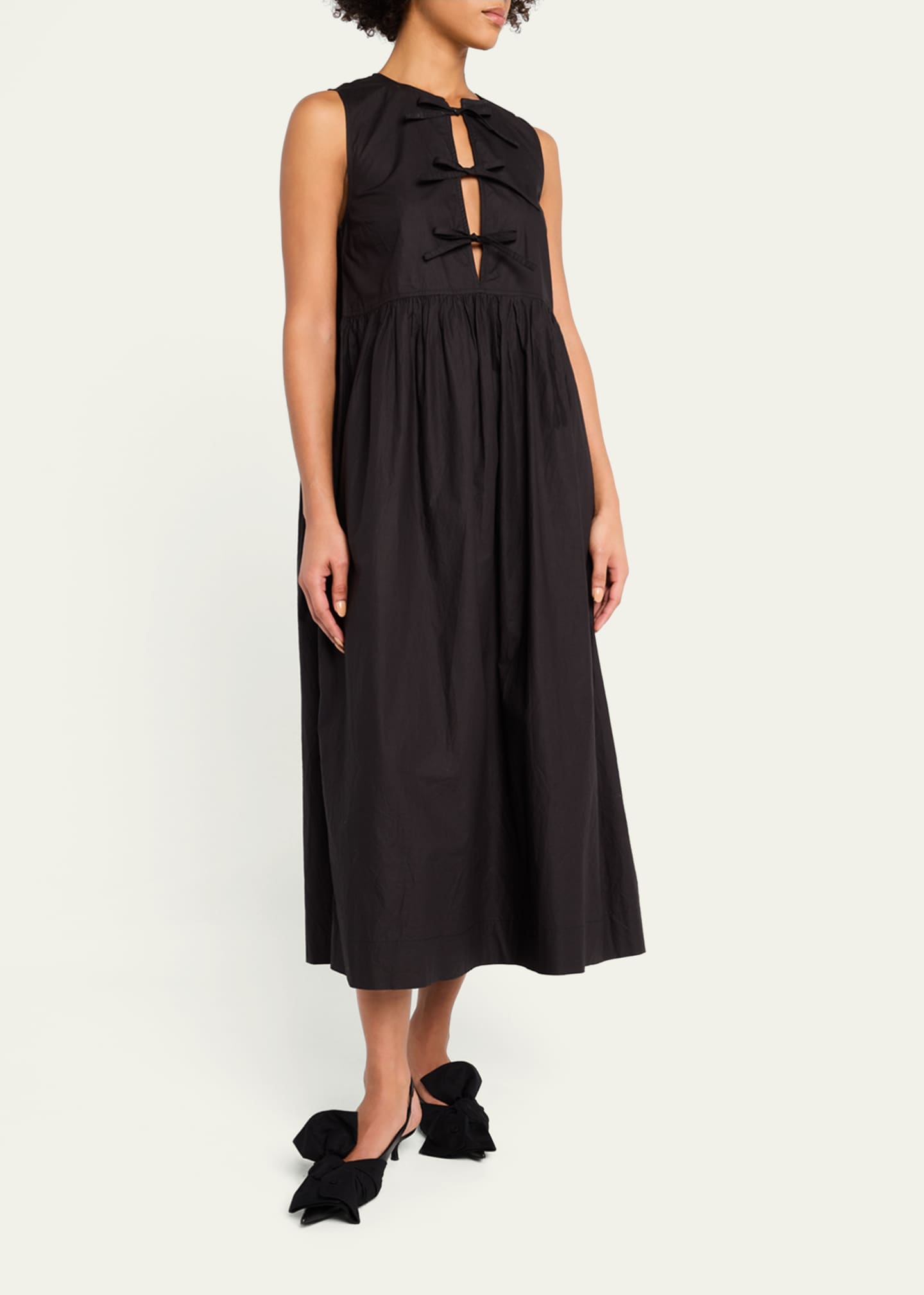 Ganni Tie-Front Cotton Poplin Midi Dress Image 2 of 5
