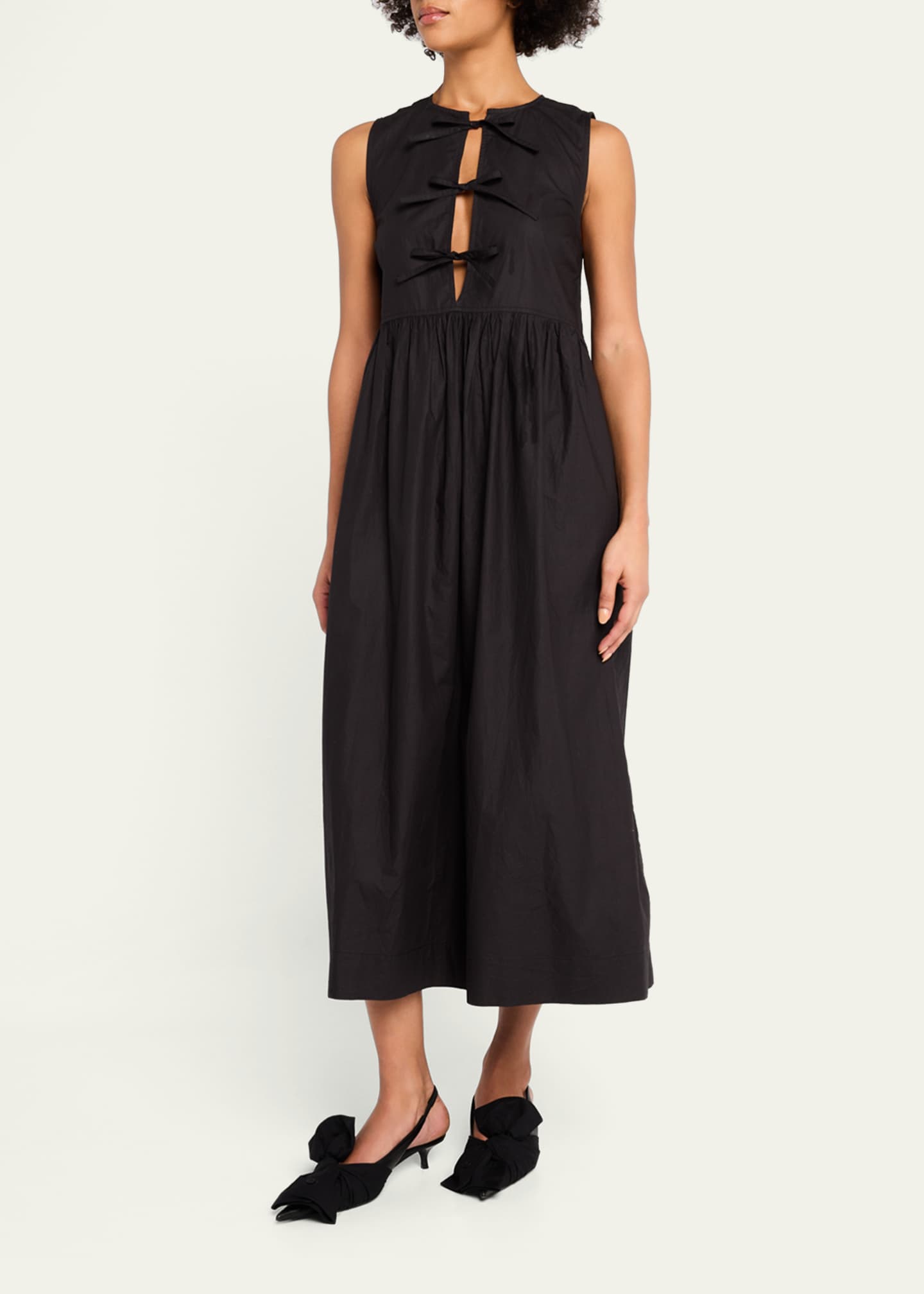 Ganni Tie-Front Cotton Poplin Midi Dress Image 4 of 5