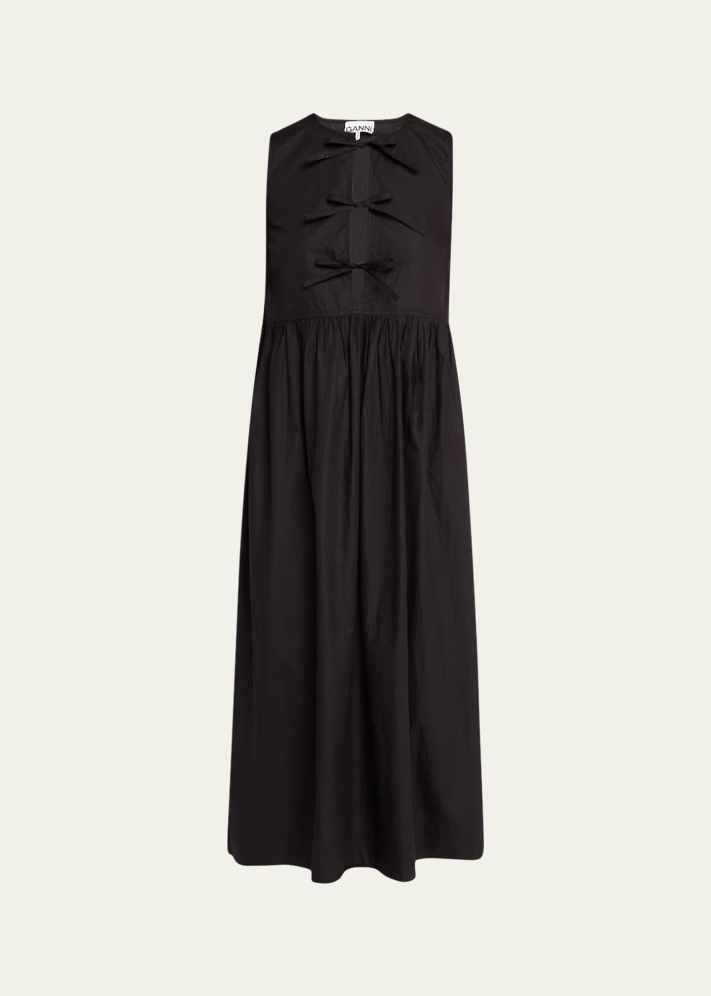 Ganni Tie-Front Cotton Poplin Midi Dress Image 1 of 5