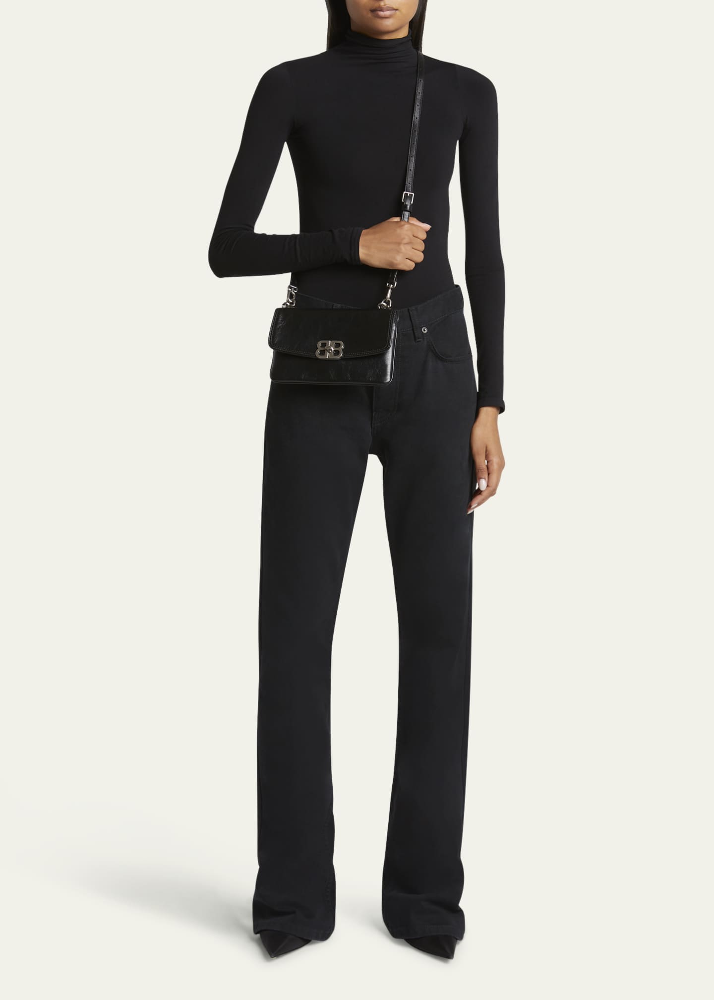 ショルダーバッグ・ポシェット BALENCIAGA Leather smartphone holder (8191922ABFJ 1000) BALENCIAGA Leather Phone Holder Shopping Crossbody Bag Black