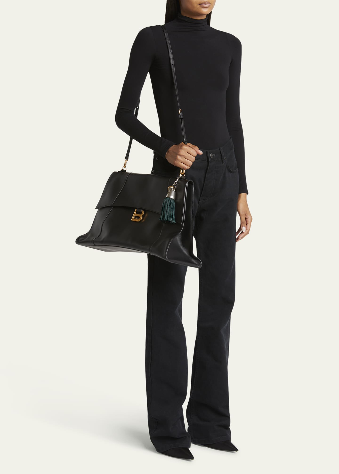 Balenciaga Women Black Leather Hourglass Shoulder Bag