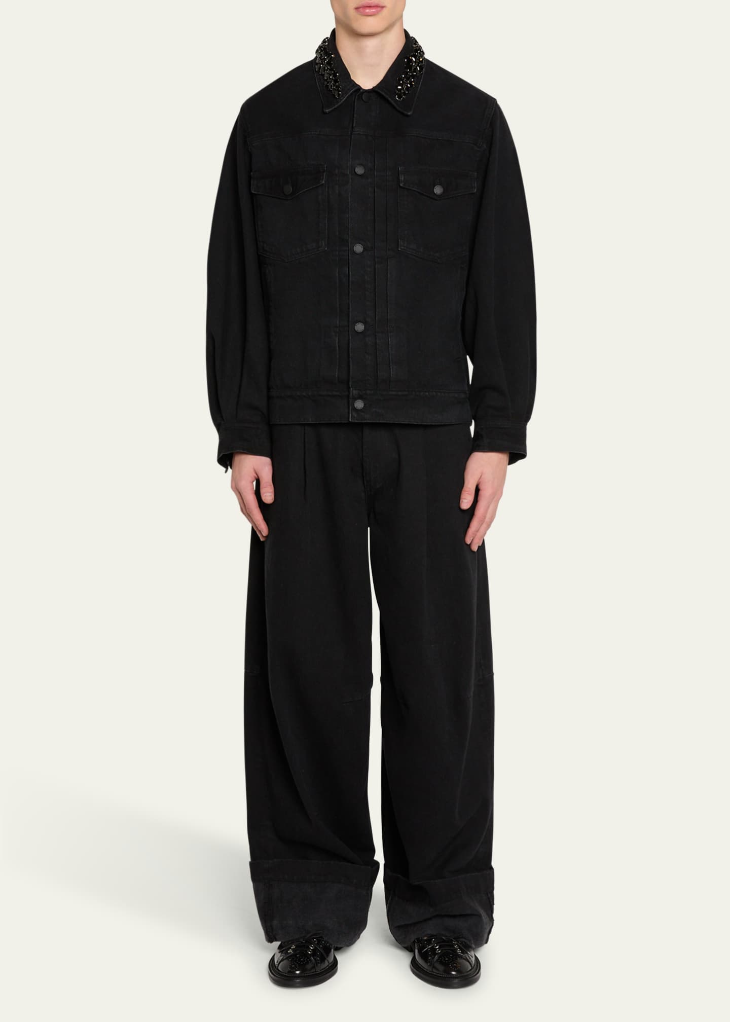 Simone Rocha Men's Embellished Wide-Leg Jeans Image 2 of 5