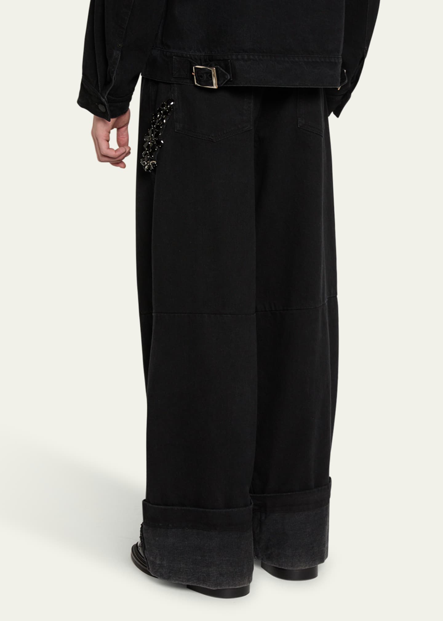 Simone Rocha Men's Embellished Wide-Leg Jeans Image 3 of 5