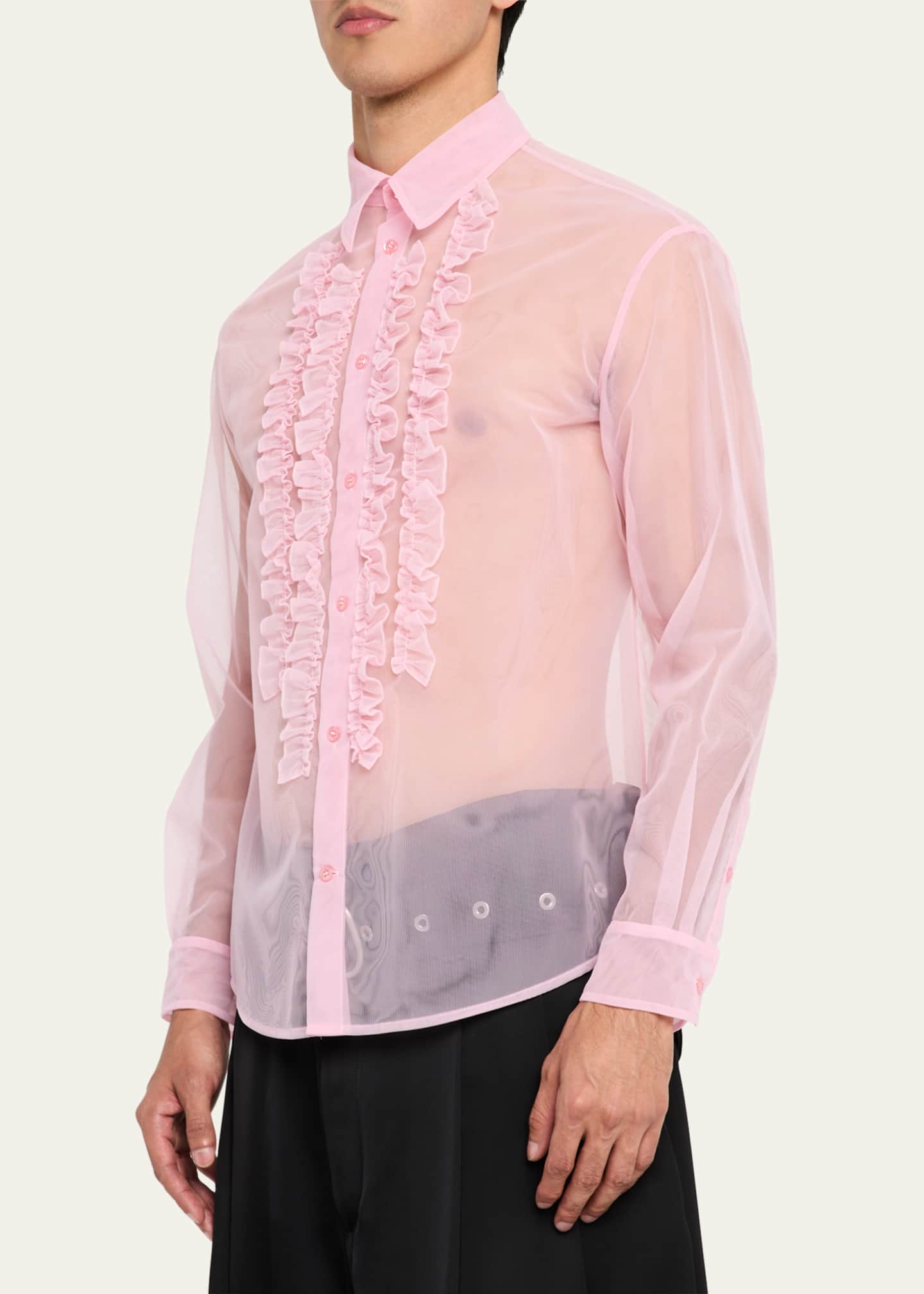 Simone Rocha Men's Sheer Shirt with Ruffle Bib Image 4 of 5