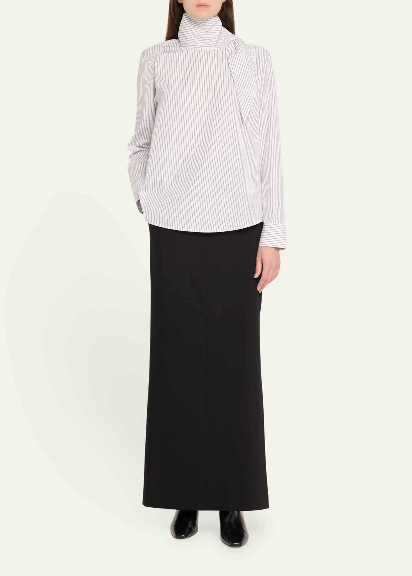 TEURN STUDIOS Pinstripe Poplin Tie-Neck Blouse Image 2 of 5